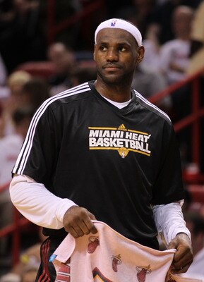 MIAMI, FL - JUNE 02: LeBron James #6 of the Miami Heat looks on against the Dallas Mavericks in Game Two of the 2011 NBA Finals at American Airlines Arena on June 2, 2011 in Miami, Florida. NOTE TO USER: User expressly acknowledges and agrees that, by dow