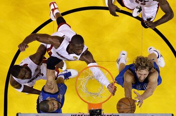 MIAMI, FL - JUNE 02:  Dirk Nowitzki #41 of the Dallas Mavericks lays the ball up agains the Miami Heat in the second half in Game Two of the 2011 NBA Finals at American Airlines Arena on June 2, 2011 in Miami, Florida. NOTE TO USER: User expressly acknowl