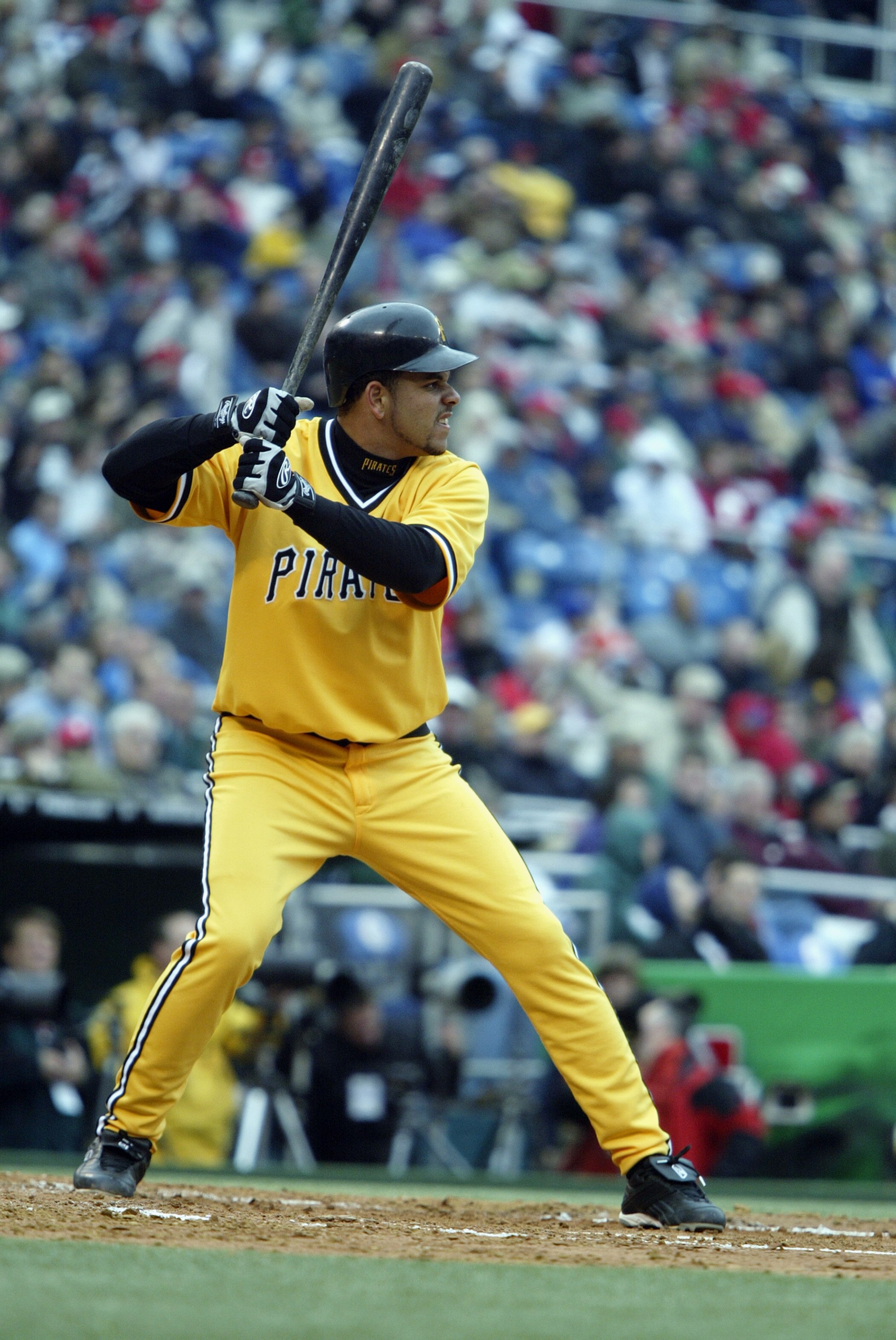 PHILADELPHIA - APRIL 4:  Aramis Ramirez #16 of the Pittsburgh Pirates stands at bat during the game against the Philadelphia Phillies at Veterans Stadium on April 4, 2003 in Philadelphia, Pennsylvania.  The Pirates defeated the Phillies 9-1.  (Photo by Al