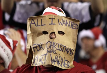 GLENDALE, AZ - DECEMBER 25:  A fan of the Arizona Cardinals wears a bag on his head during the NFL game against the Dallas Cowboys at the University of Phoenix Stadium on December 25, 2010 in Glendale, Arizona.  The Cardinals defeated the Cowboys 27-26.  