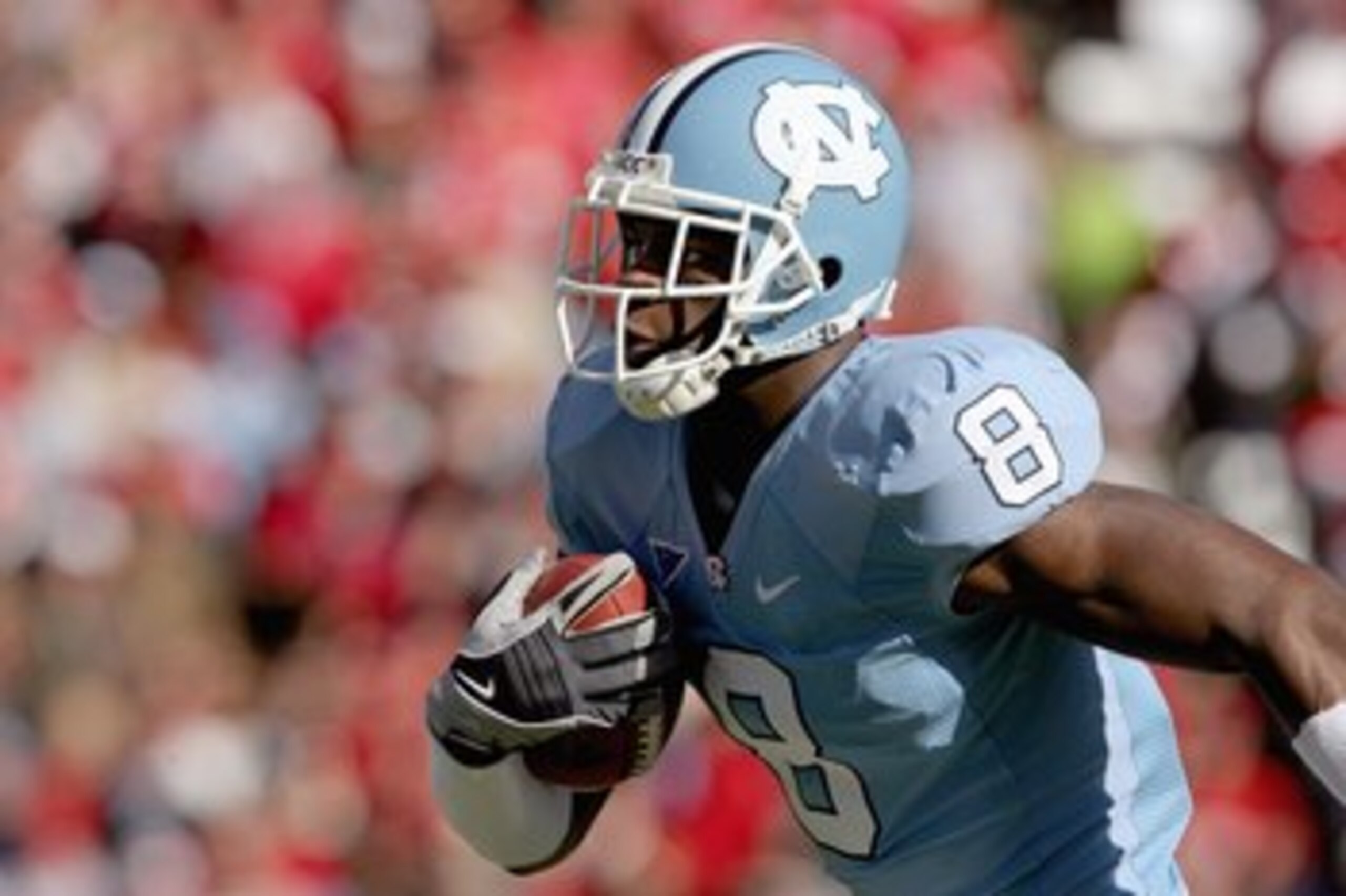 CHAPEL HILL, NC - NOVEMBER 22:  Greg Little #8 of the North Carolina Tar Heels carries the ball during the game the North Carolina State Wolfpack at Kenan Stadium on November 22, 2008 in Chapel Hill, North Carolina. (Photo by Streeter Lecka/Getty Images)
