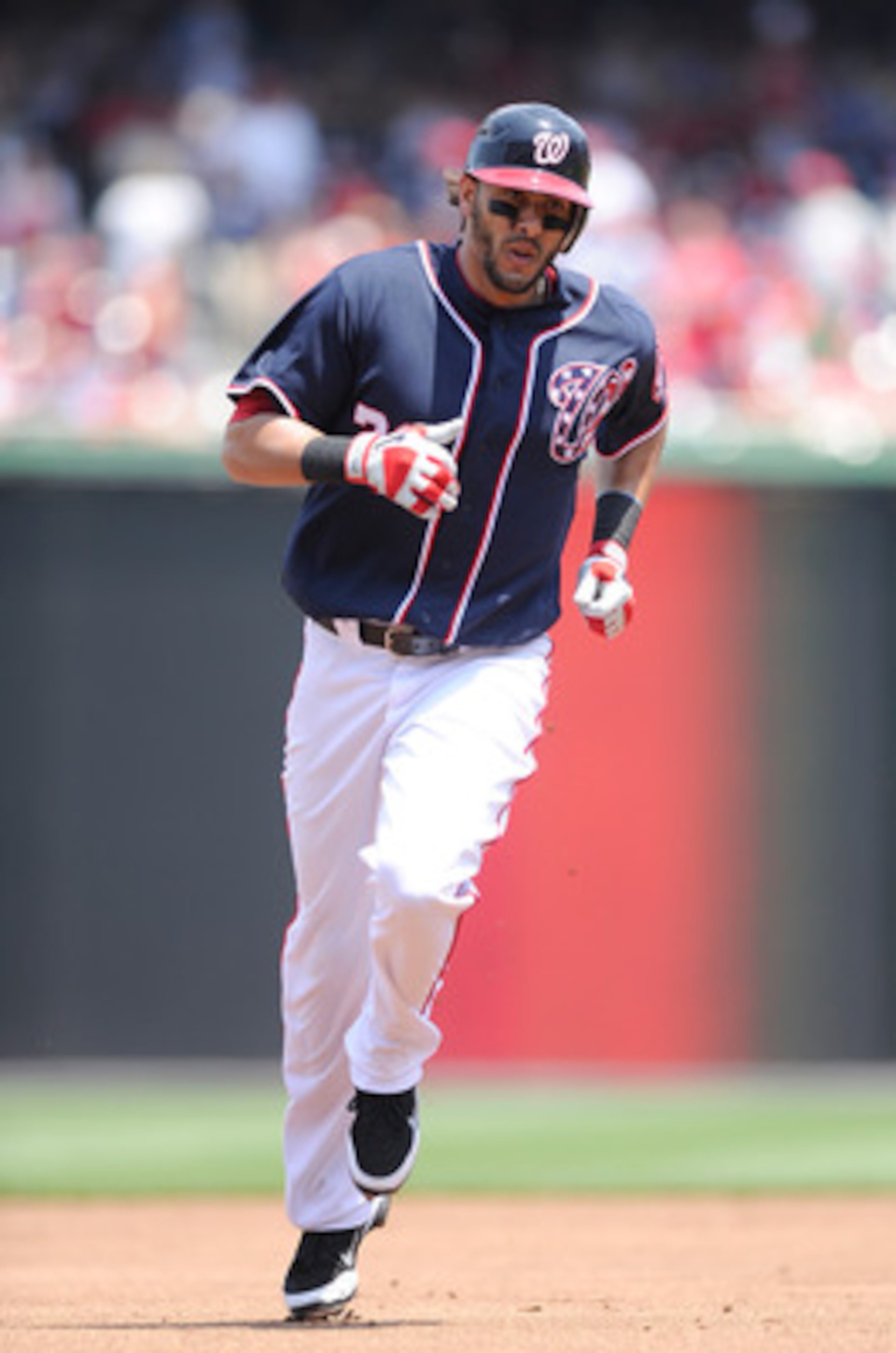 WASHINGTON, DC - MAY 30:  Michael Morse #38 of the Washington Nationals rounds the bases after hitting a home run in the second inning against the Philadelphia Phillies at Nationals Park on May 30, 2011 in Washington, DC.  (Photo by Greg Fiume/Getty Image