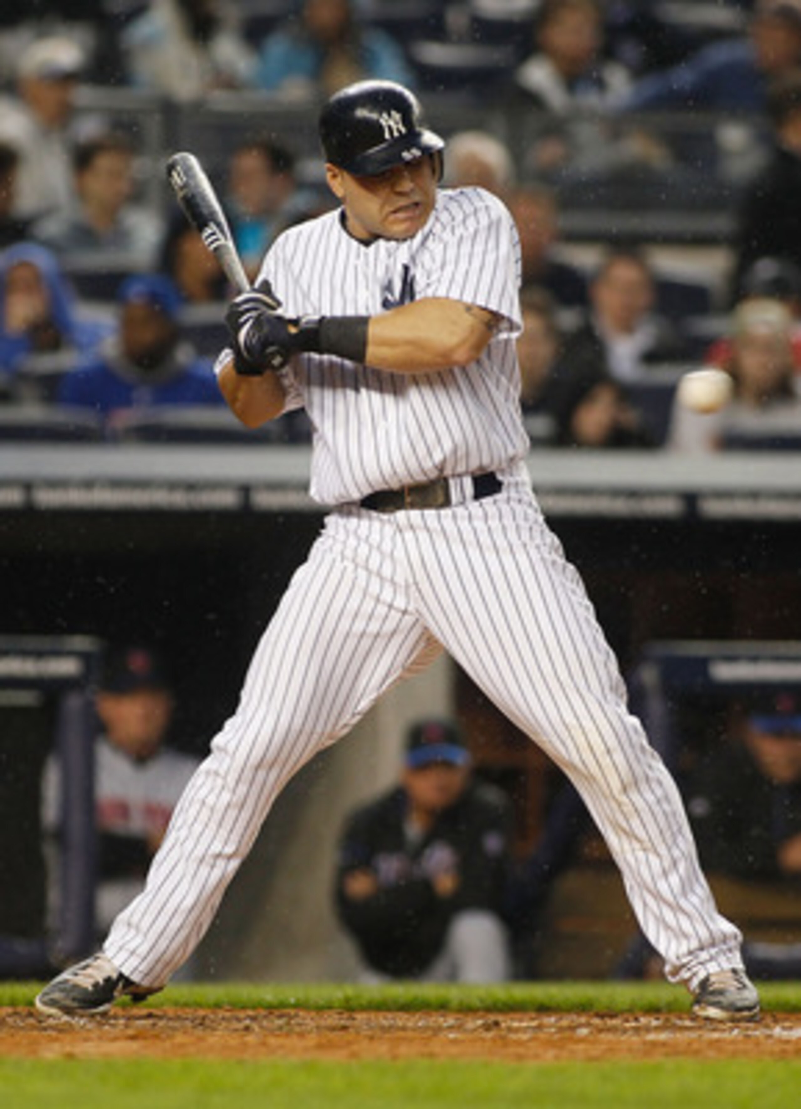 NEW YORK - MAY 20:  Russell Martin #55 of the New York Yankees gets out of the way of a pitch by R.A. Dickey #43 of the New York Mets (not pictured) on May 20, 2011 at Yankee Stadium in the Bronx borough of New York City.  (Photo by Mike Stobe/Getty Image