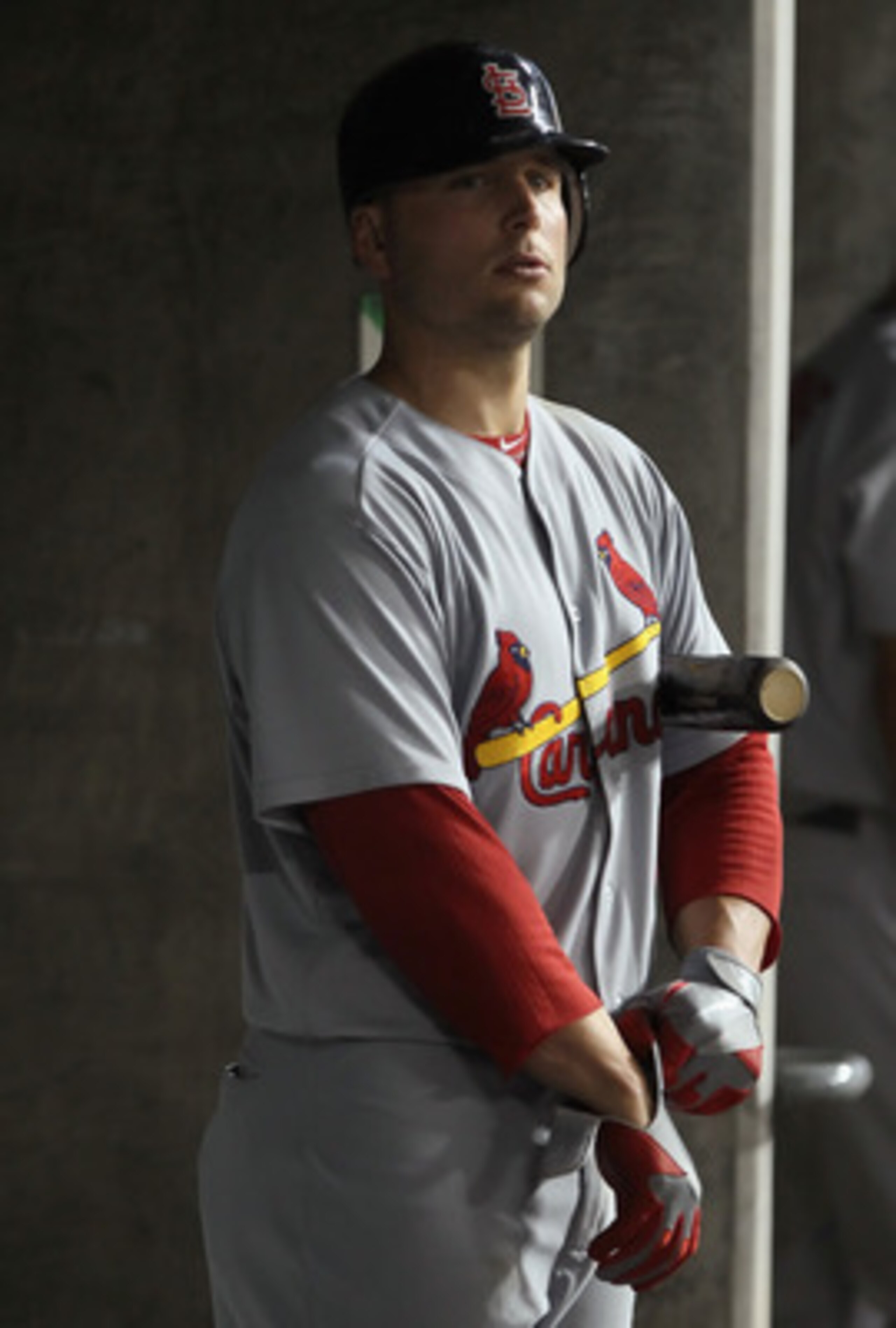 LOS ANGELES, CA - APRIL 16:  Matt Holliday #7 of the St Louis Cardinals looks on from the dugout against the Los Angeles Dodgers at Dodger Stadium on April 16, 2011 in Los Angeles, California.  (Photo by Jeff Gross/Getty Images)