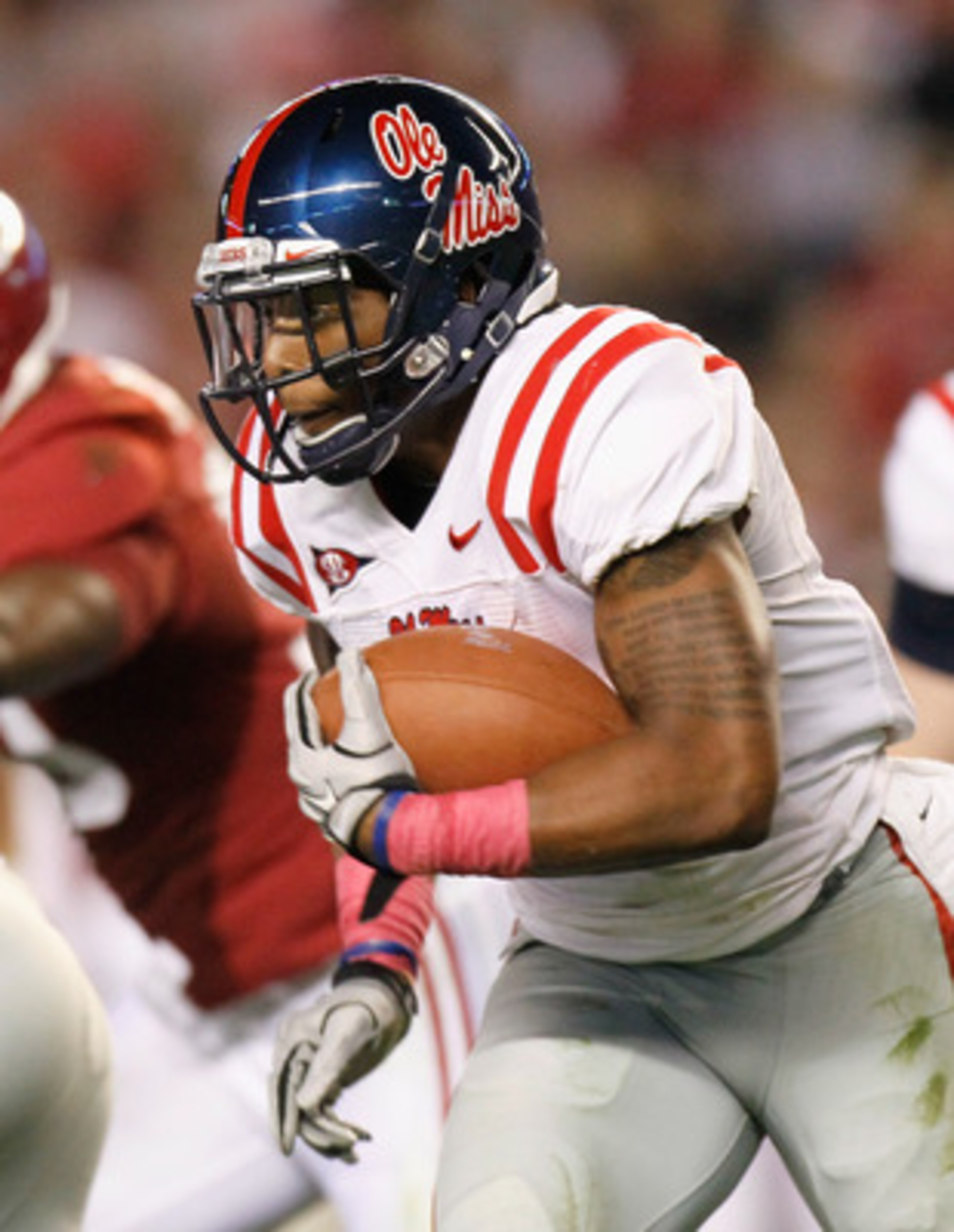 TUSCALOOSA, AL - OCTOBER 16:  Brandon Bolden #34 of the Ole Miss Rebels against the Alabama Crimson Tide at Bryant-Denny Stadium on October 16, 2010 in Tuscaloosa, Alabama.  (Photo by Kevin C. Cox/Getty Images)