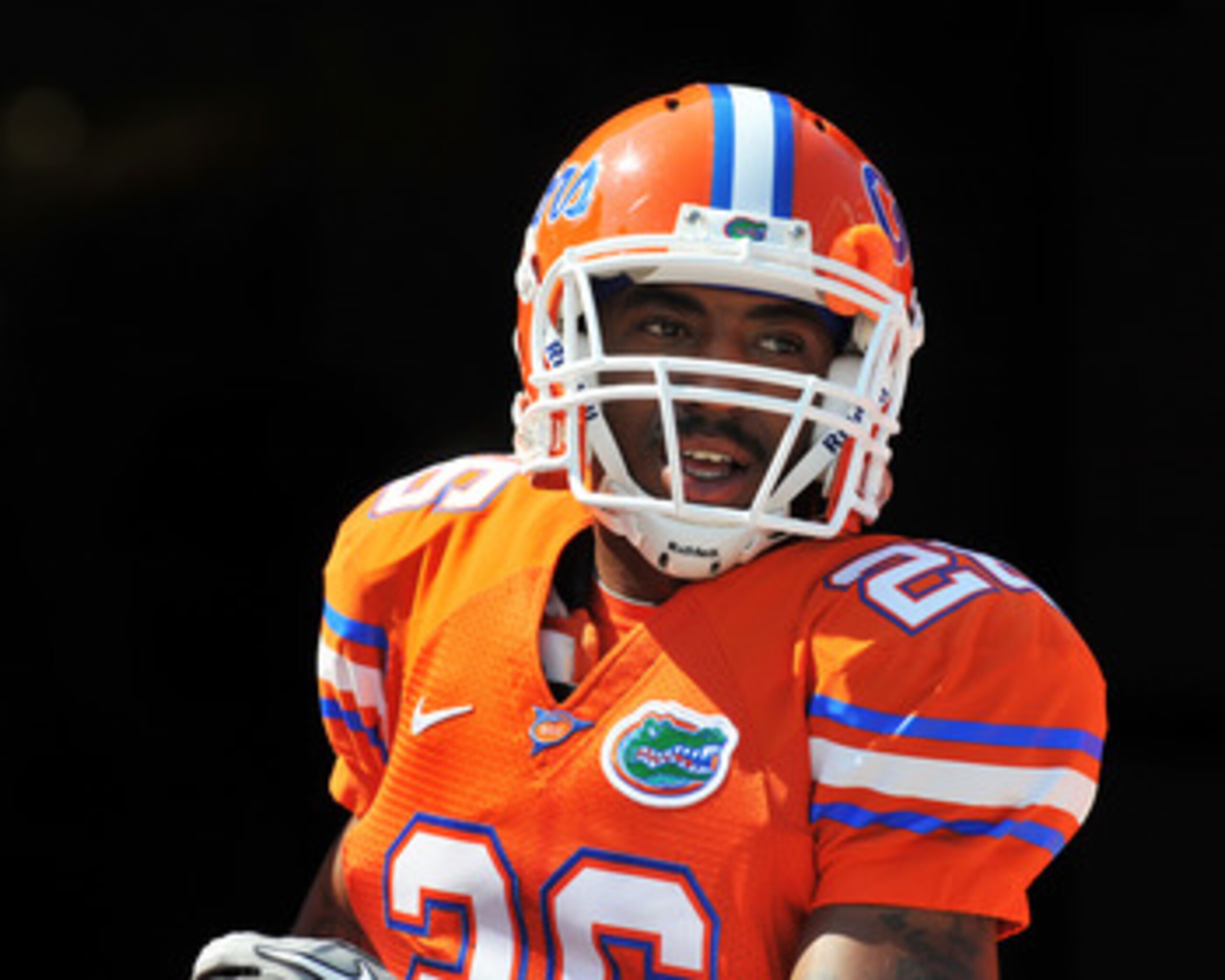 GAINESVILLE, FL - APRIL 9:  Cornerback De'Ante Saunders #26 of the Florida Gators warms up before the Orange and Blue spring football game April 9, 2011 at Ben Hill Griffin Stadium in Gainesville, Florida.  (Photo by Al Messerschmidt/Getty Images)