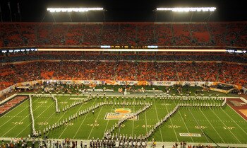 MIAMI, FL - JANUARY 03:  The Virginia Tech Hokies marching band performs prior to the Hokies playing against the Stanford Cardinal during the 2011 Discover Orange Bowl at Sun Life Stadium on January 3, 2011 in Miami, Florida.  (Photo by Mike Ehrmann/Getty