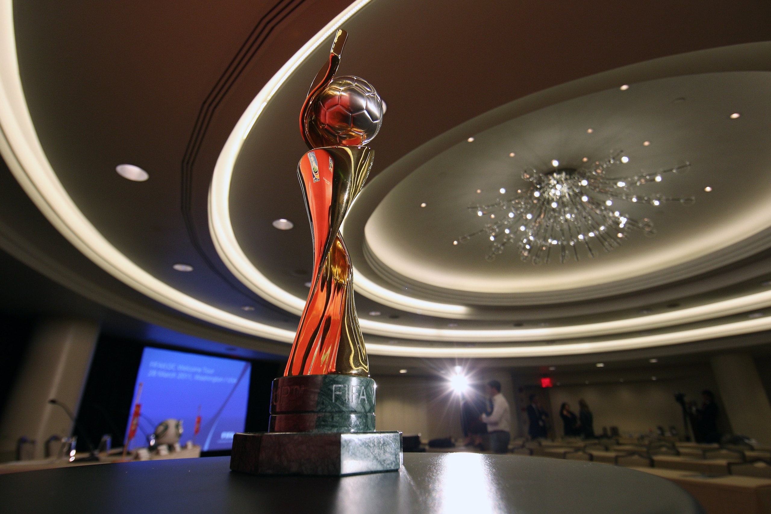 WASHINGTON, DC - MARCH 28: A view of the FIFA Women's World Cup trophy during the Germany 2011 FIFA Women's World Cup Welcome Tour press conference at the Westin Georgetown on March 28, 2011 in Washington, DC. (Photo by Ned Dishman/Getty Images)