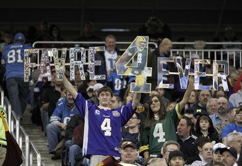 DETROIT, MI - JANUARY 02: Fans show their support for Brett Favre #4 of the Minnesota Vikings while they play the Detroit Lions at Ford Field on January 2, 2011 in Detroit, Michigan. Detroit won the game 20-13.  (Photo by Gregory Shamus/Getty Images)
