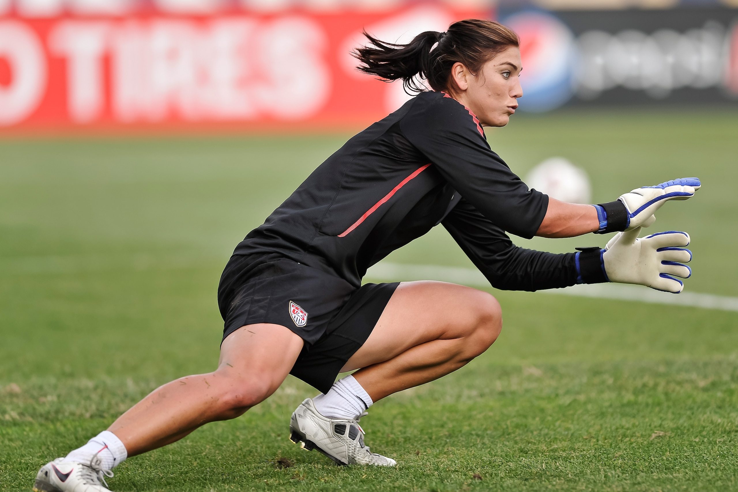 COLUMBUS, OH - MAY 14:  Goalkeeper Hope Solo #1 of the United States warms up before a game against Japan on May 14, 2011 at Crew Stadium in Columbus, Ohio.  (Photo by Jamie Sabau/Getty Images)