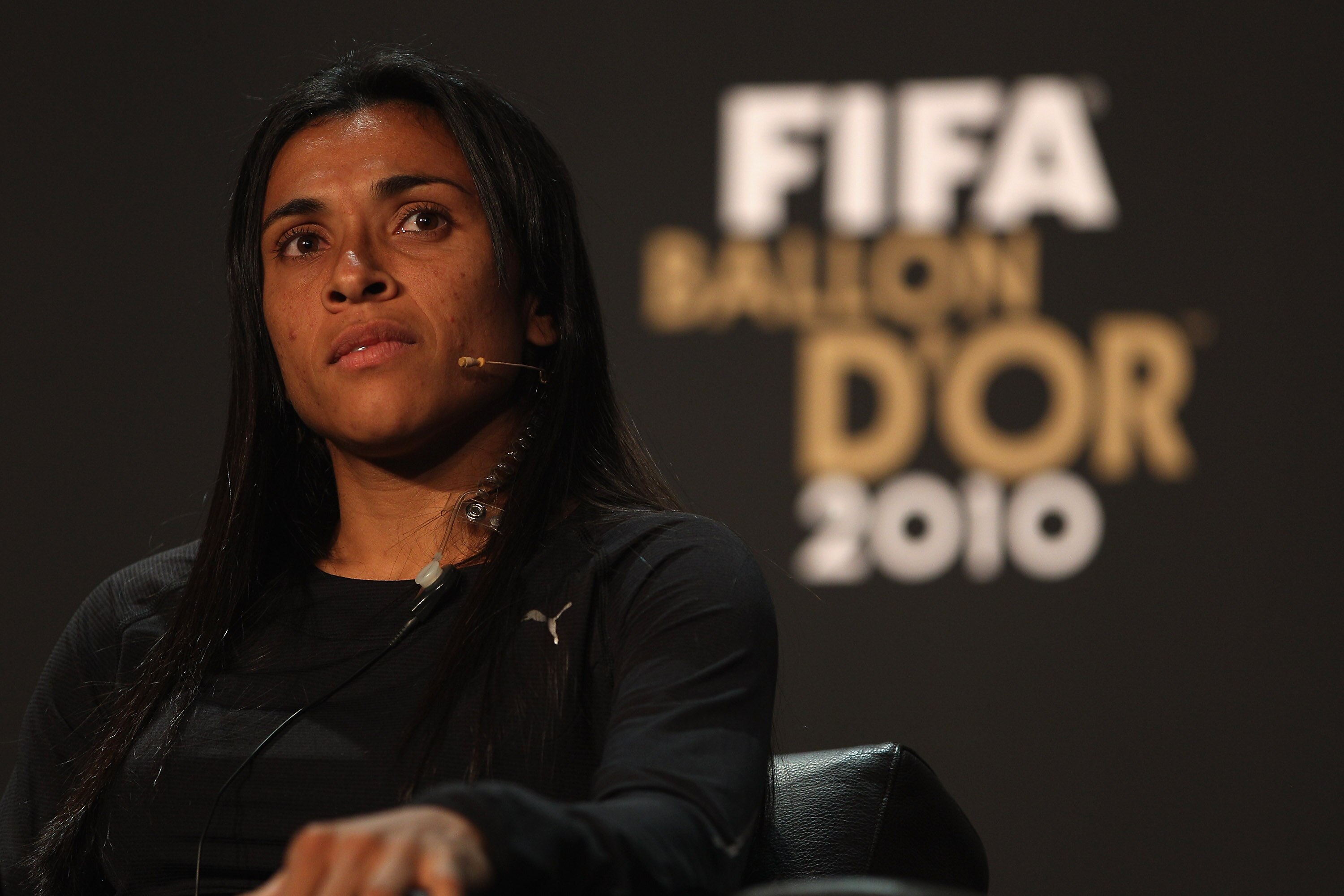 ZURICH, SWITZERLAND - JANUARY 10: Marta of Brazil during the press conference ahead of the FIFA Ballon d'or Gala at the Zurich Kongresshaus on January 10, 2011 in Zurich, Switzerland.  (Photo by Michael Steele/Getty Images)