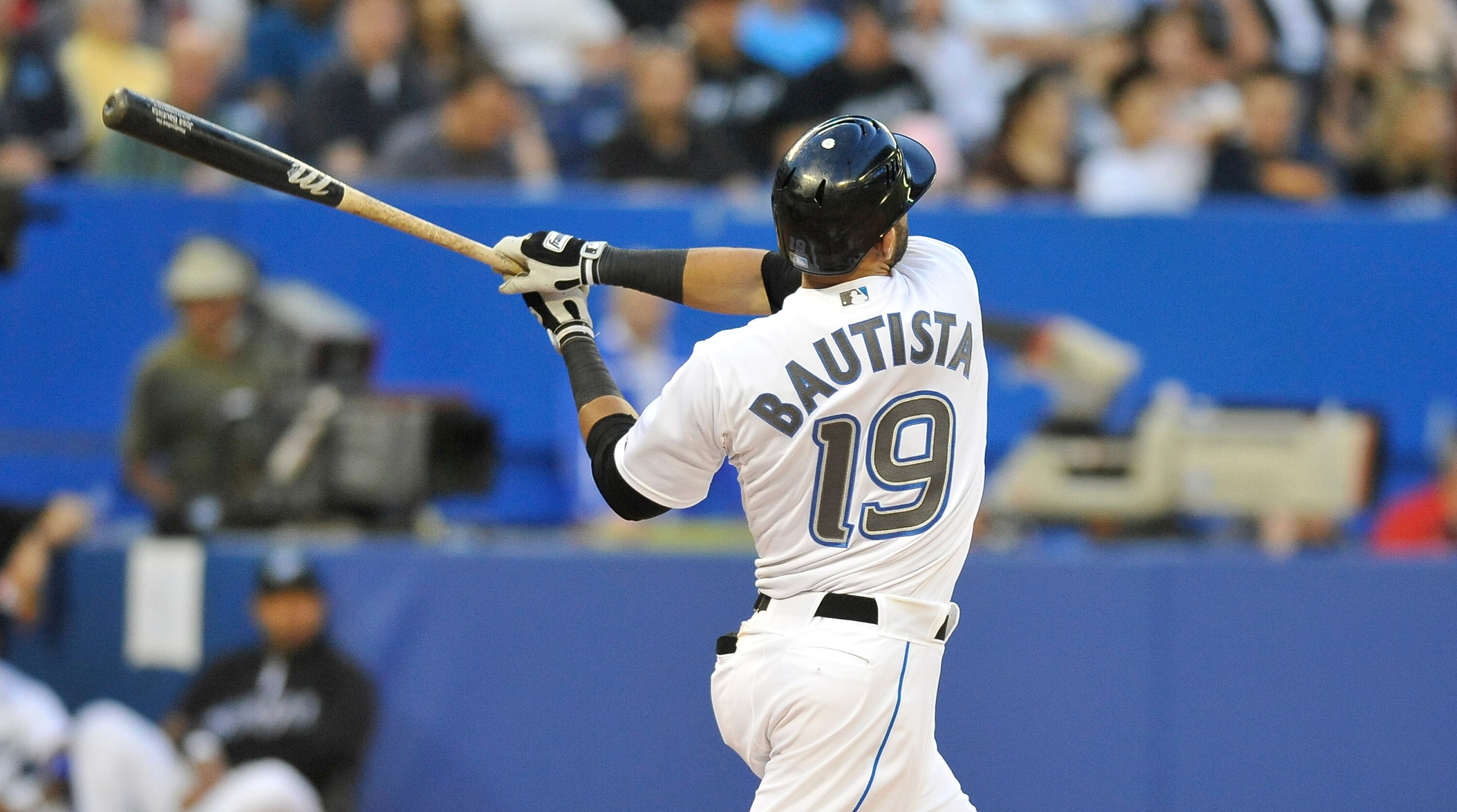 TORONTO, CANADA - JUNE 1: Jose Bautista #19 of the Toronto Blue Jays swings hard during an at bat against the Cleveland Indians during MLB action June 1, 2011 at Rogers Centre in Toronto, Ontario, Canada. (Photo by Brad White/Getty Images) TORONTO, CANADA - JUNE 1: Jose Bautista #19 of the Toronto Blue Jays swings hard during an at bat against the Cleveland Indians during MLB action June 1, 2011 at Rogers Centre in Toronto, Ontario, Canada. (Photo by Brad White/Getty Images)