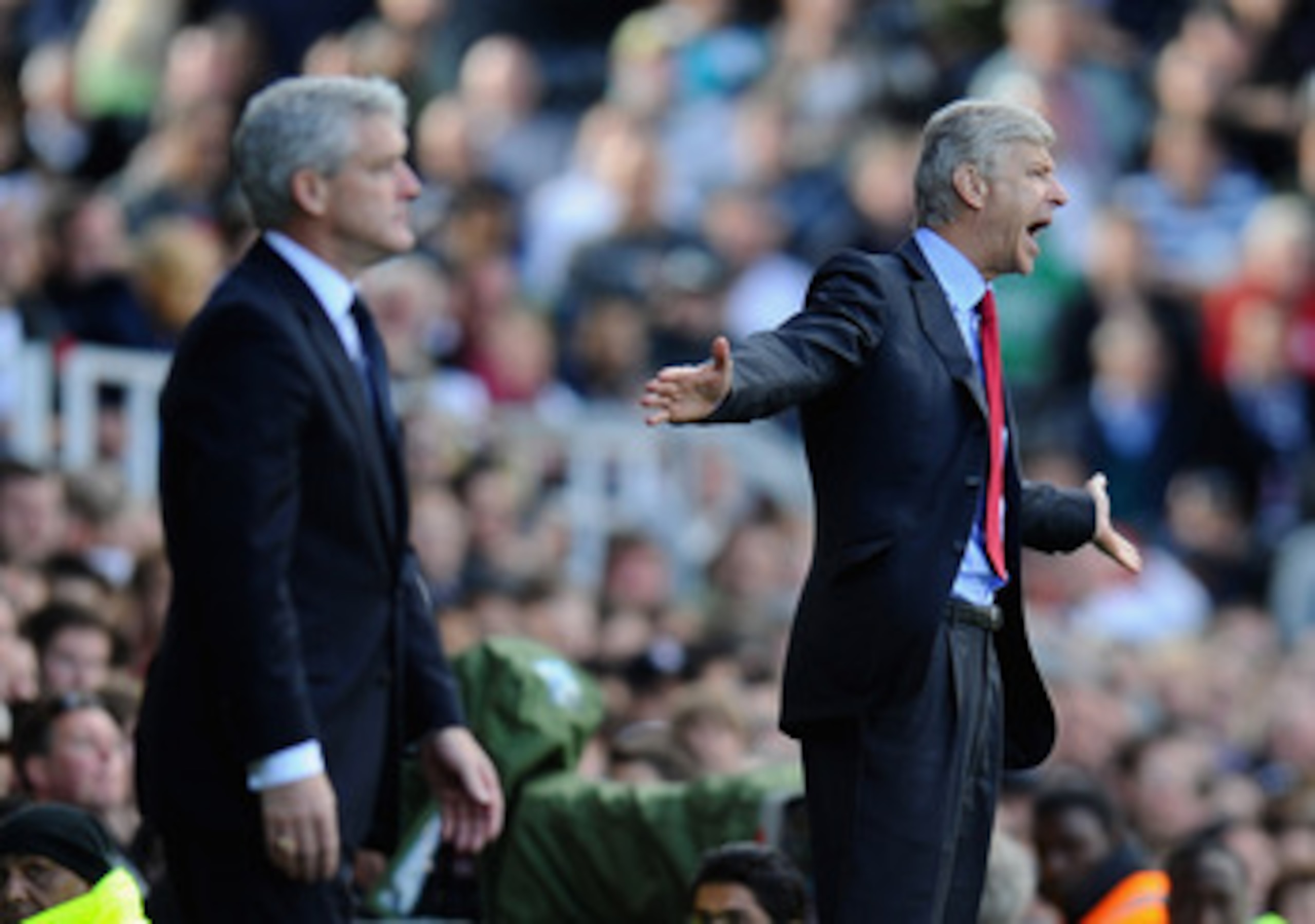LONDON, ENGLAND - MAY 22: Arsene Wenger of Arsenal shows his emotions during the Barclays Premier League match between Fulham and Arsenal at Craven Cottage on May 22, 2011 in London, England. (Photo by Clive Mason/Getty Images) LONDON, ENGLAND - MAY 22: Arsene Wenger of Arsenal shows his emotions during the Barclays Premier League match between Fulham and Arsenal at Craven Cottage on May 22, 2011 in London, England. (Photo by Clive Mason/Getty Images)