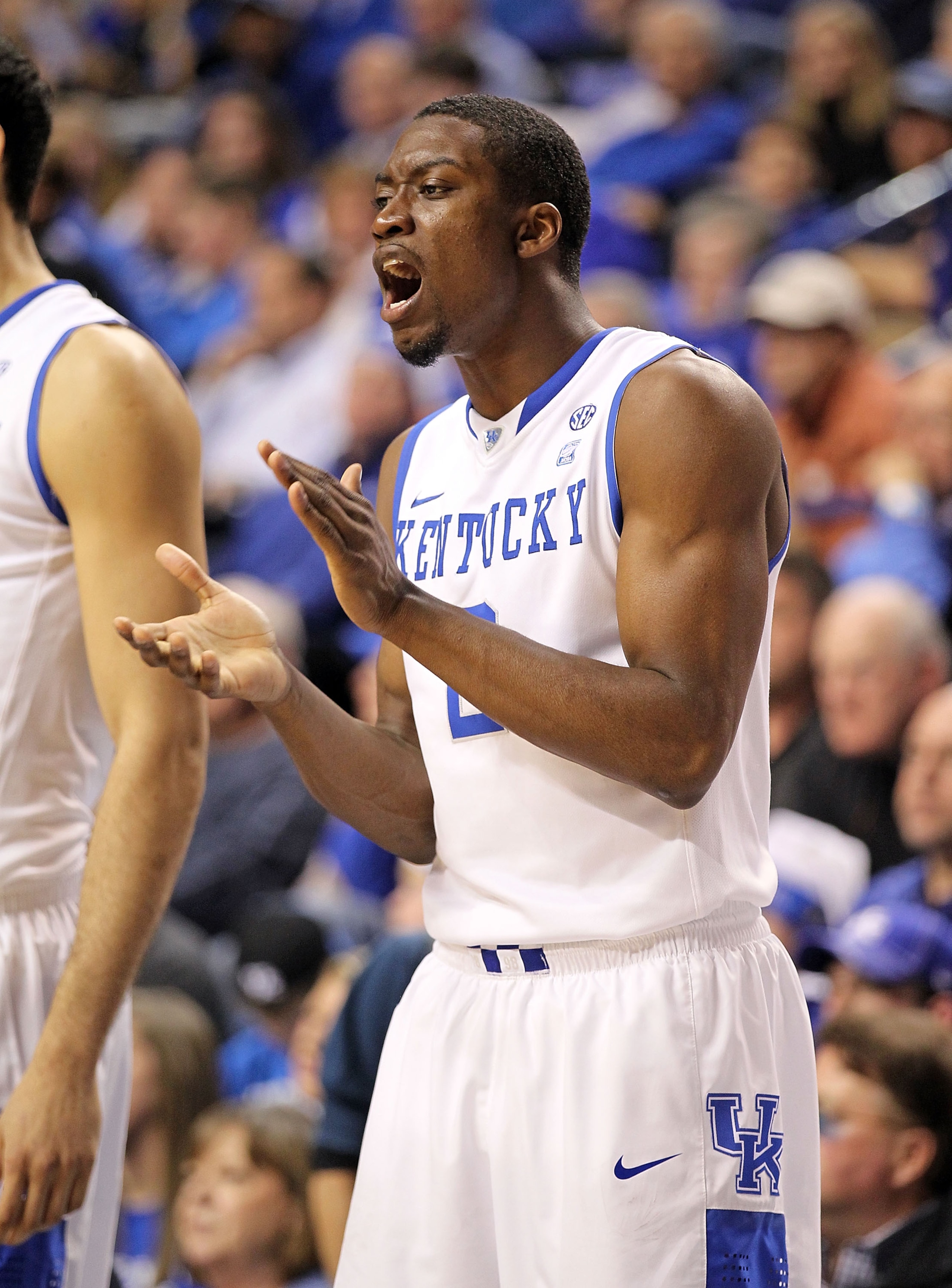 LEXINGTON, KY - DECEMBER 11:  Stacey Poole #2  of the Kentucky Wildcats celebrates during the 81-62 victory over the Indiana Hoosiers on December 11, 2010 in Lexington, Kentucky.  (Photo by Andy Lyons/Getty Images)