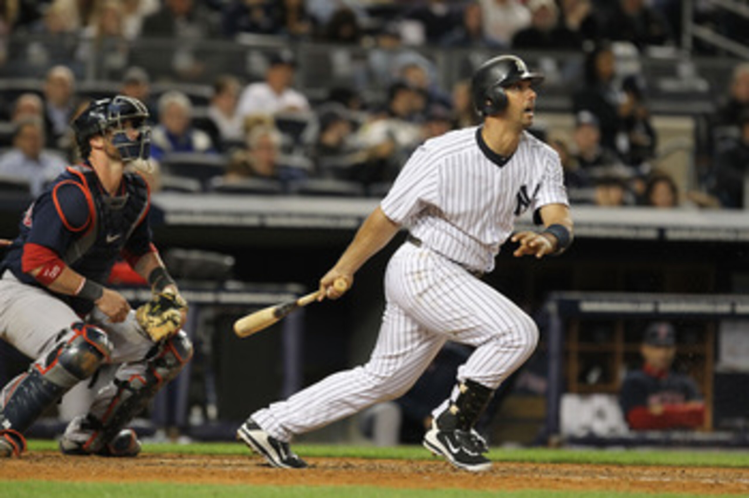 NEW YORK, NY - MAY 13:  Jorge Posada #20 of the New York Yankees in action against the Boston Red Sox during their game on May 13, 2011 at Yankee Stadium in the Bronx borough of New York City.  (Photo by Al Bello/Getty Images)