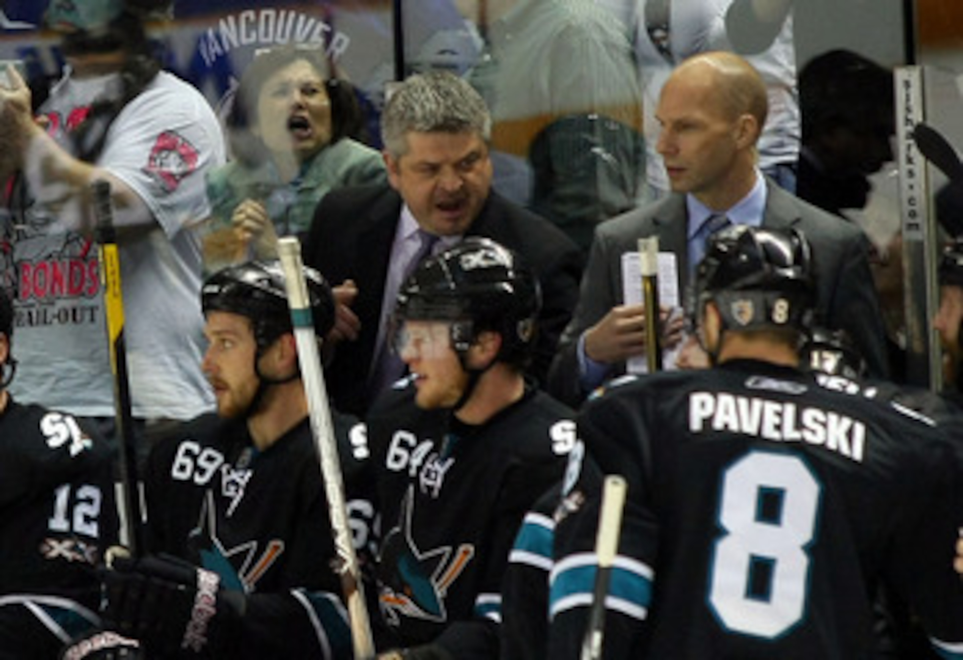 SAN JOSE, CA - MAY 20:  Head Coach Todd McLellan of the San Jose Sharks yells to players in the bench area in Game Three of the Western Conference Finals against the Vancouver Canucks during the 2011 Stanley Cup Playoffs at HP Pavilion on May 20, 2011 in