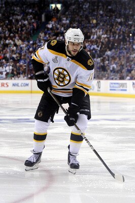 VANCOUVER, BC - JUNE 01:  Milan Lucic #17 of the Boston Bruins skates against the Vancouver Canucks during game one of the 2011 NHL Stanley Cup Finals at Rogers Arena on June 1, 2011 in Vancouver, Canada.  (Photo by Harry How/Getty Images)