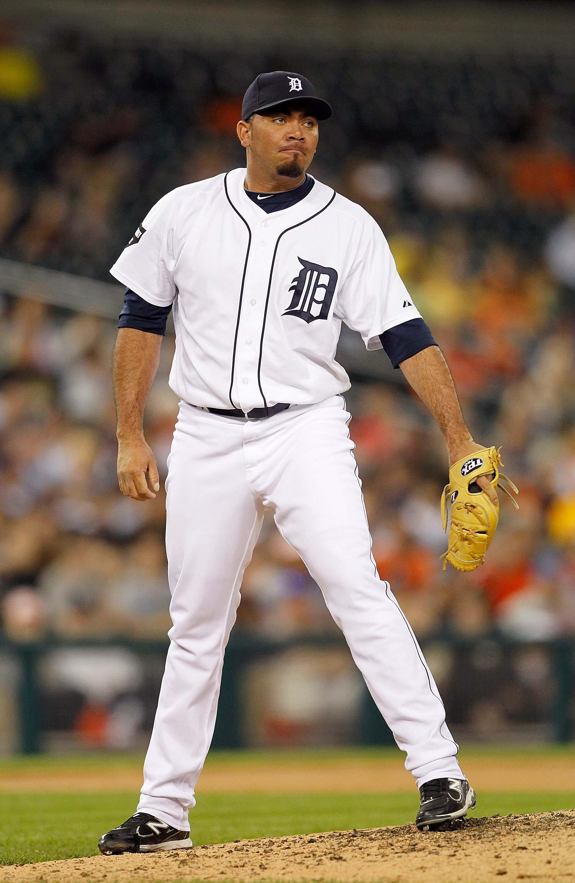 DETROIT - JUNE 01:  Joaquin Benoit #53 of the Detroit Tigers pitches in the eighth inning during the game against the Minnesota Twins at Comerica Park on June 1, 2011 in Detroit, Michigan. The Tigers won the game 4-2.  (Photo by Leon Halip/Getty Images)