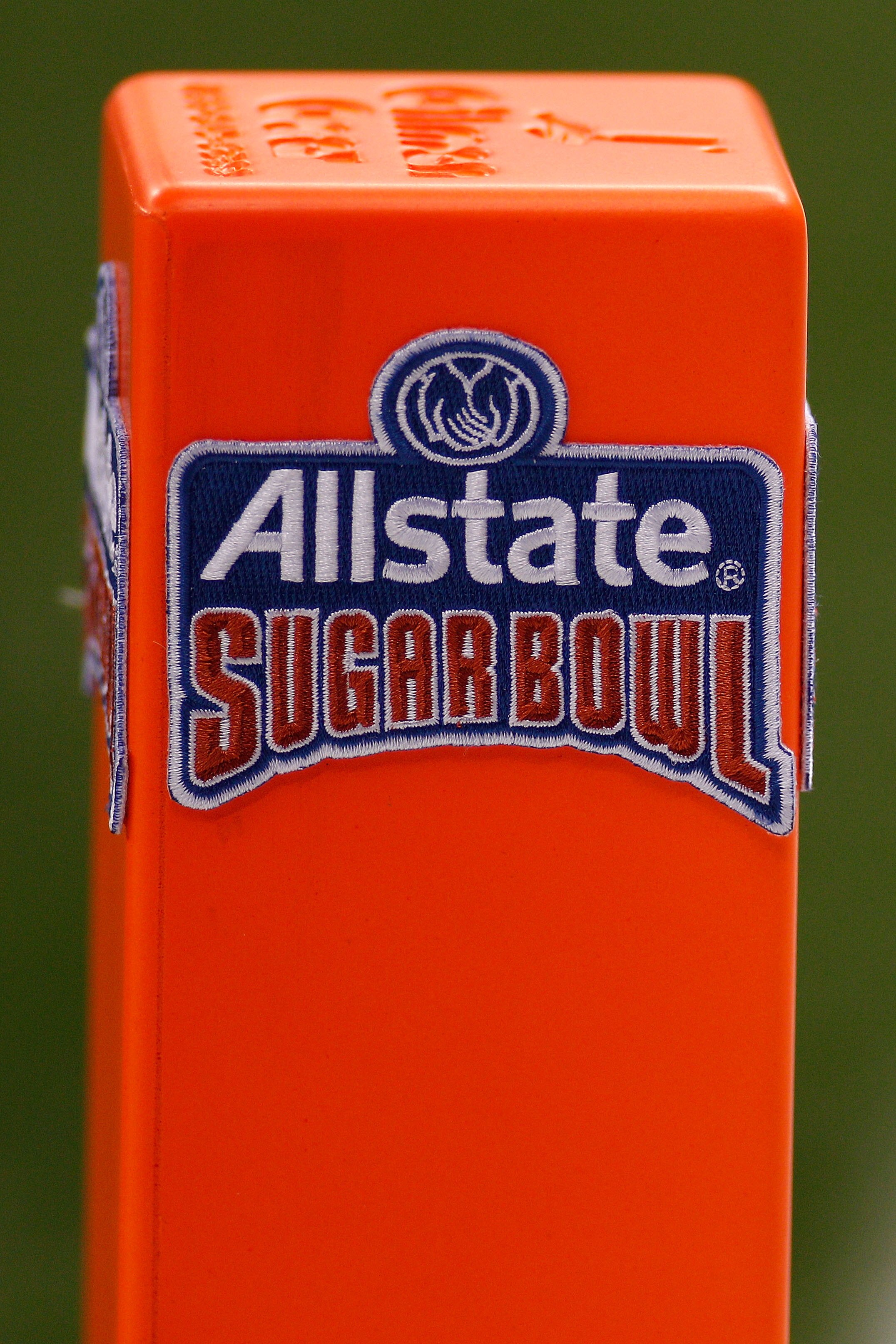 NEW ORLEANS, LA - JANUARY 04:  A detail photo of the pylon during the Allstate Sugar Bowl between the Arkansas Razorbacks and Ohio State Buckeyes at the Louisiana Superdome on January 4, 2011 in New Orleans, Louisiana.  (Photo by Chris Graythen/Getty Imag