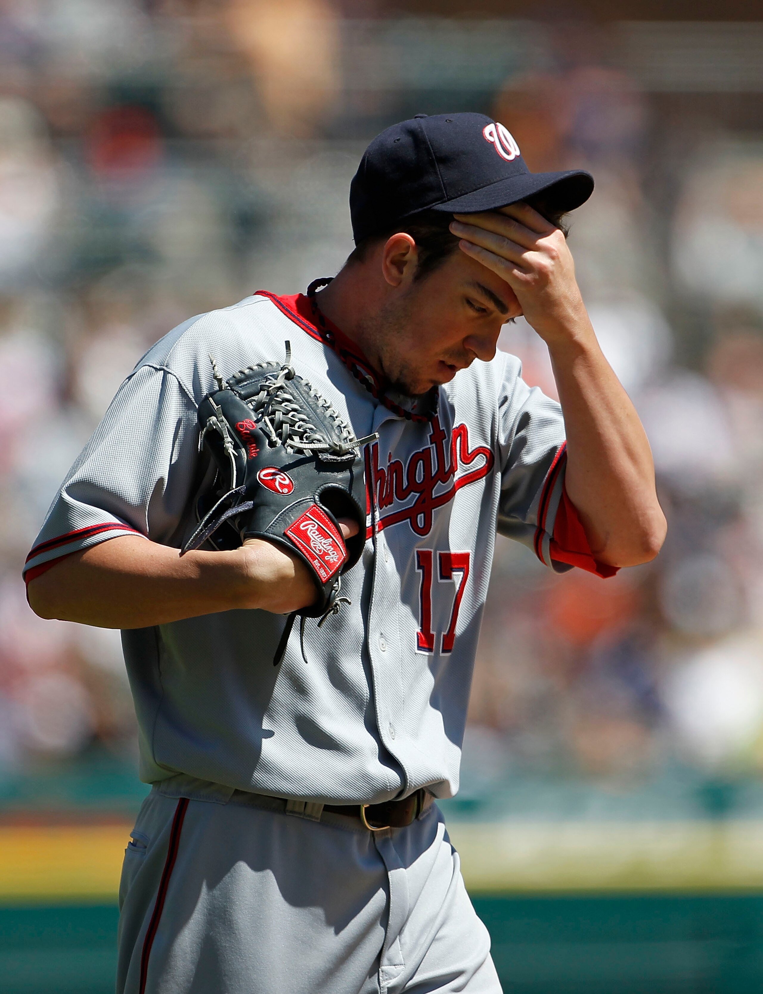 DETROIT - JUNE 17:  Sean Burnett #17 of the Washington Nationals pitches in the seventh during the game against the Detroit Tigers on June 17, 2010 at Comerica Park in Detroit, Michigan. The Tigers defeated the Nationals 8-3.  (Photo by Leon Halip/Getty I