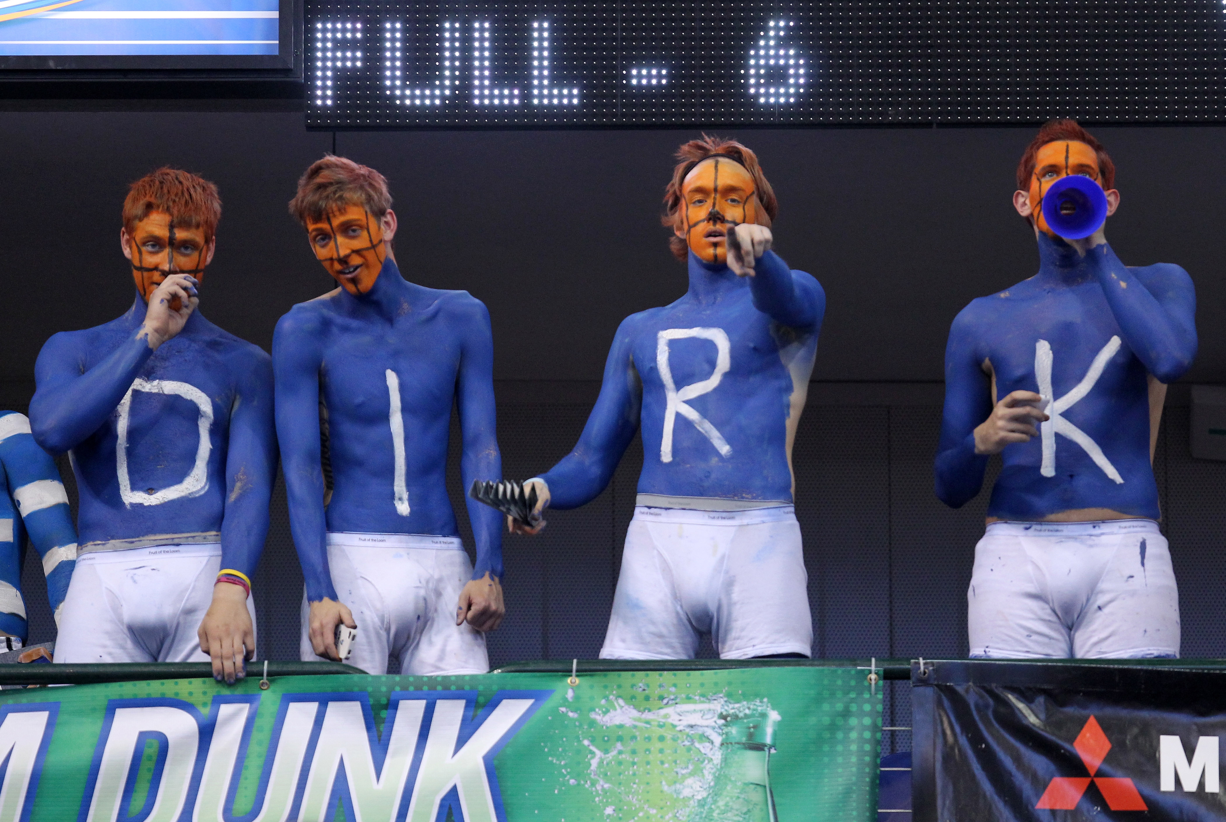 DALLAS, TX - MAY 25:  Dallas Mavericks fans paints their chests saying 'Dirk' for Dirk Nowitzki #41 of the Mavericks before the Mavericks take on the Oklahoma City Thunder in Game Five of the Western Conference Finals during the 2011 NBA Playoffs at Ameri
