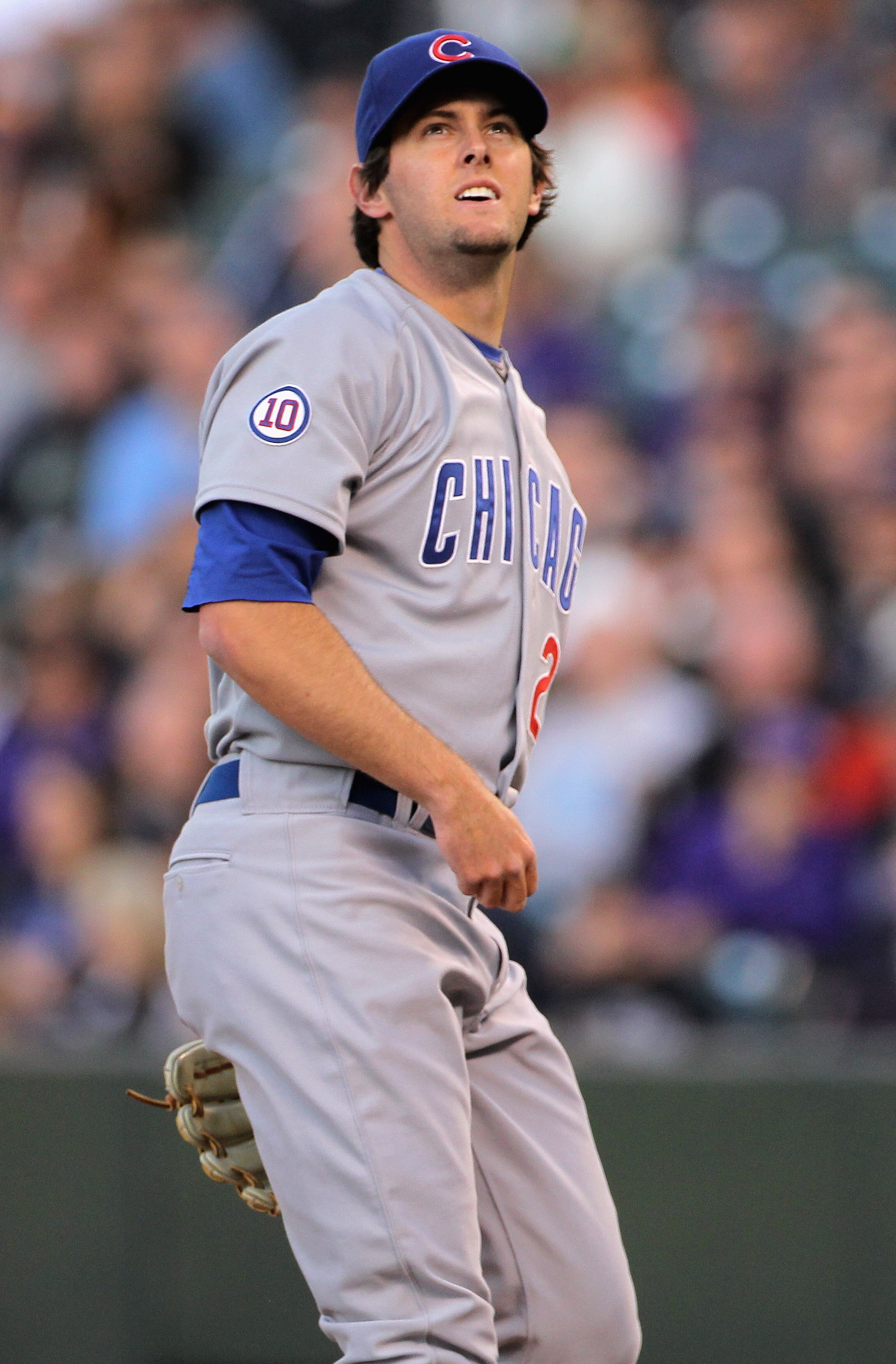 DENVER, CO - APRIL 16:  Starting pitcher Casey Coleman #27 of the Chicago Cubs watches a fly ball as he works against the Colorado Rockies at Coors Field on April 16, 2011 in Denver, Colorado.  (Photo by Doug Pensinger/Getty Images)