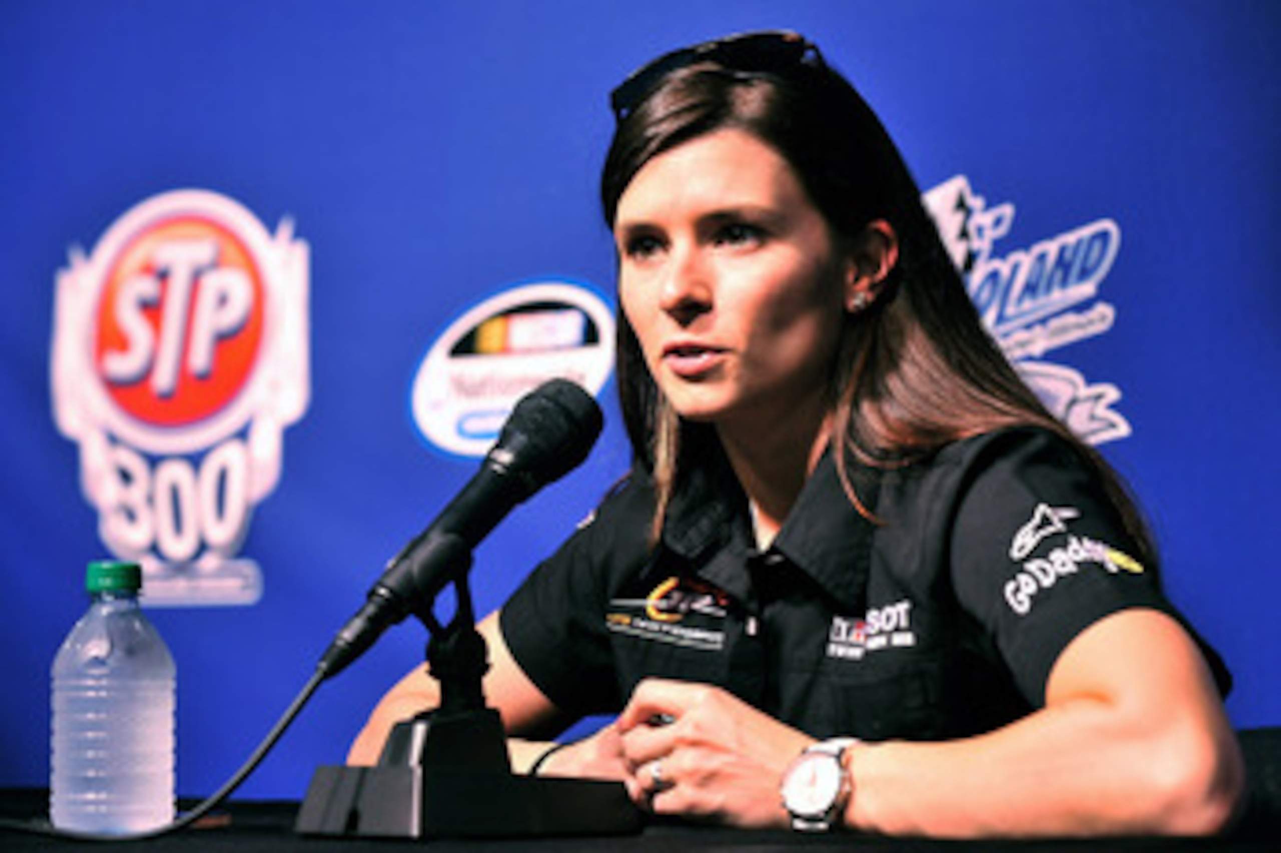 JOLIET, IL - JUNE 03:  Danica Patrick, driver of the #7 Tissot/GoDaddy.com Chevrolet, speaks with the media prior to practice for the NASCAR Nationwide Series STP 300 at Chicagoland Speedway on June 3, 2011 in Joliet, Illinois.  (Photo by Jason Smith/Gett
