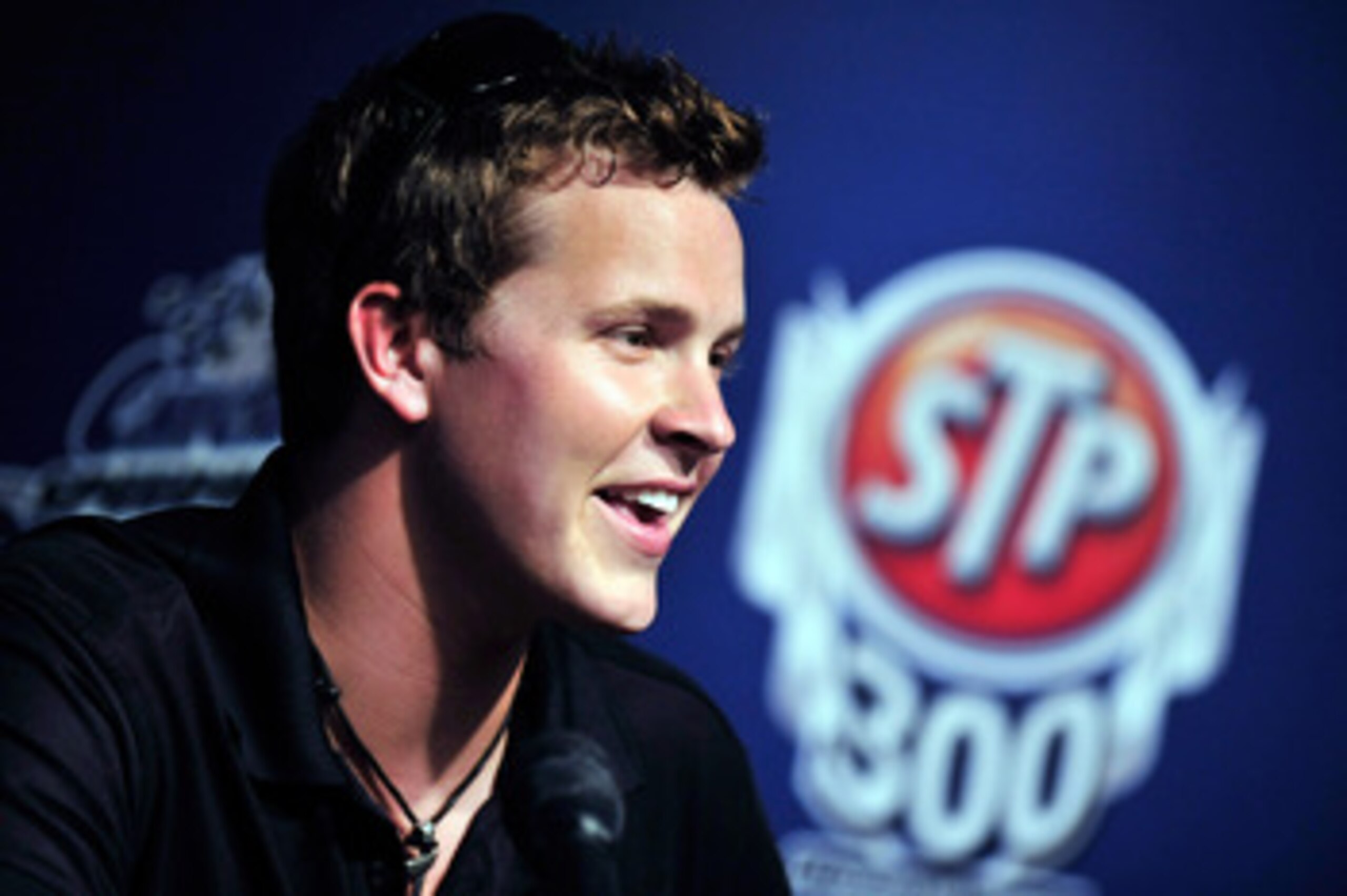 JOLIET, IL - JUNE 03:  Trevor Bayne, driver of the #16 Avnet/BMA Ford, speaks to the media prior to practice for the NASCAR Nationwide Series STP 300 at Chicagoland Speedway on June 3, 2011 in Joliet, Illinois.  (Photo by Jason Smith/Getty Images for NASC