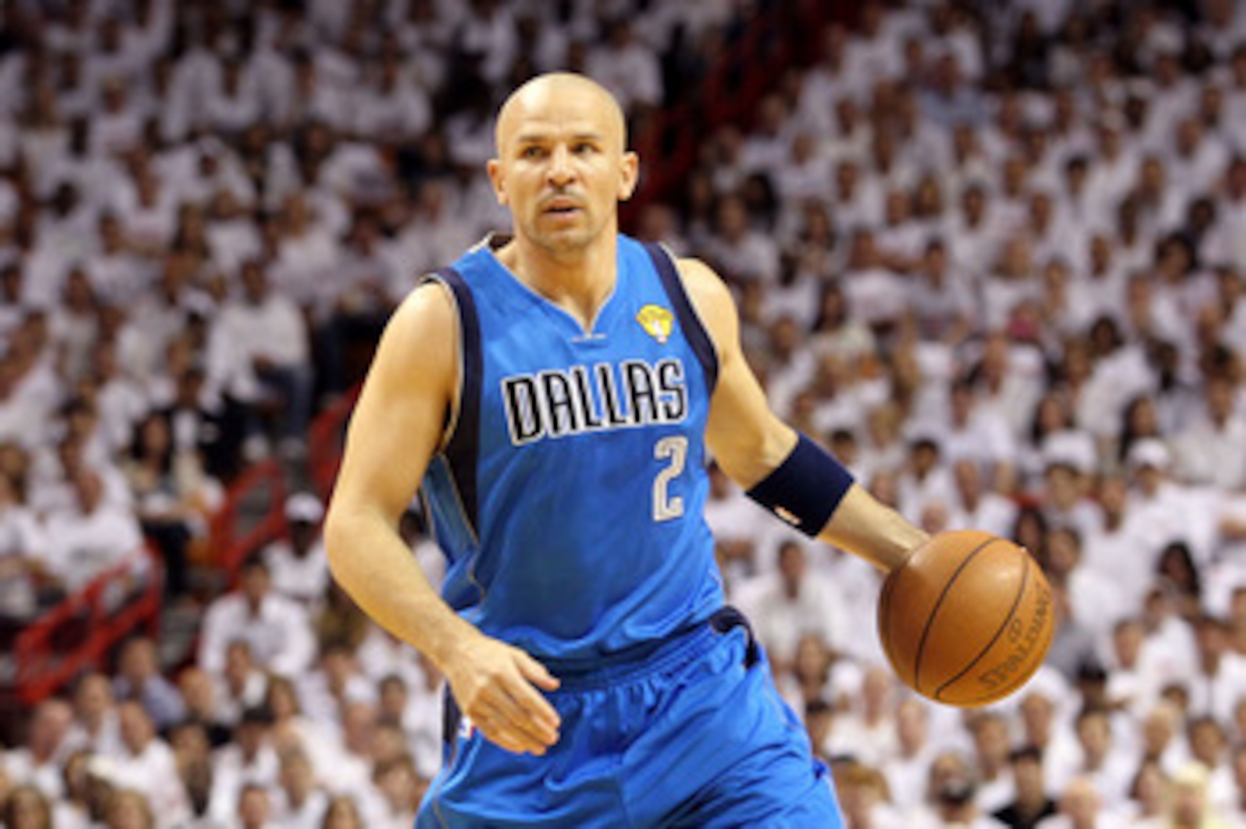 MIAMI, FL - MAY 31:  Jason Kidd #2 of the Dallas Mavericks looks to pass against the Miami Heat in Game One of the 2011 NBA Finals at American Airlines Arena on May 31, 2011 in Miami, Florida. NOTE TO USER: User expressly acknowledges and agrees that, by 