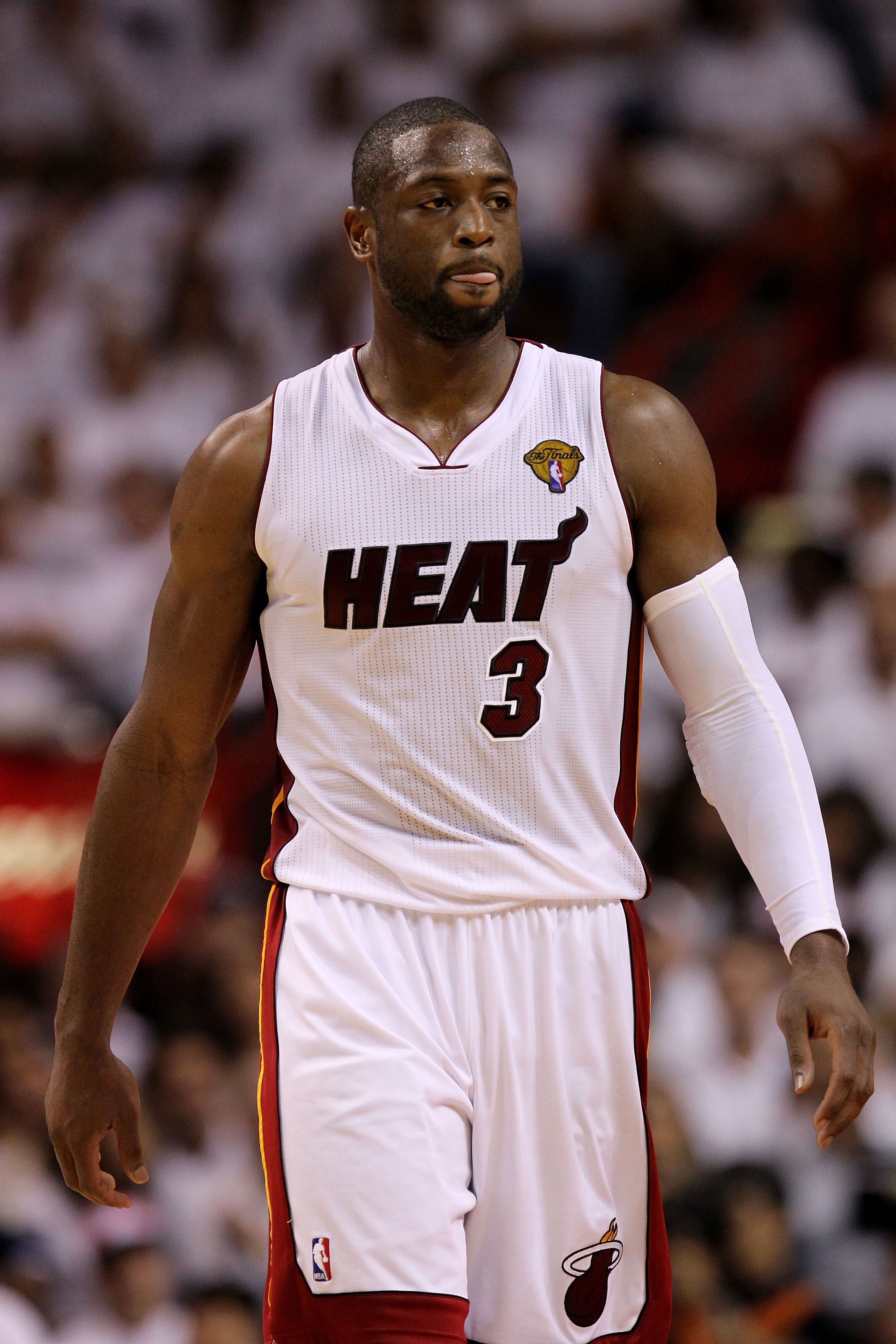 MIAMI, FL - JUNE 02:  Dwyane Wade #3 of the Miami Heat looks on against the Dallas Mavericks in Game Two of the 2011 NBA Finals at American Airlines Arena on June 2, 2011 in Miami, Florida. NOTE TO USER: User expressly acknowledges and agrees that, by dow