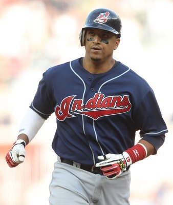 NEW YORK - APRIL 18:  Victor Martinez #41 of the Cleveland Indians runs the bases against the New York Yankees at Yankee Stadium on April 18, 2009 in the Bronx borough of New York City.  (Photo by Nick Laham/Getty Images)
