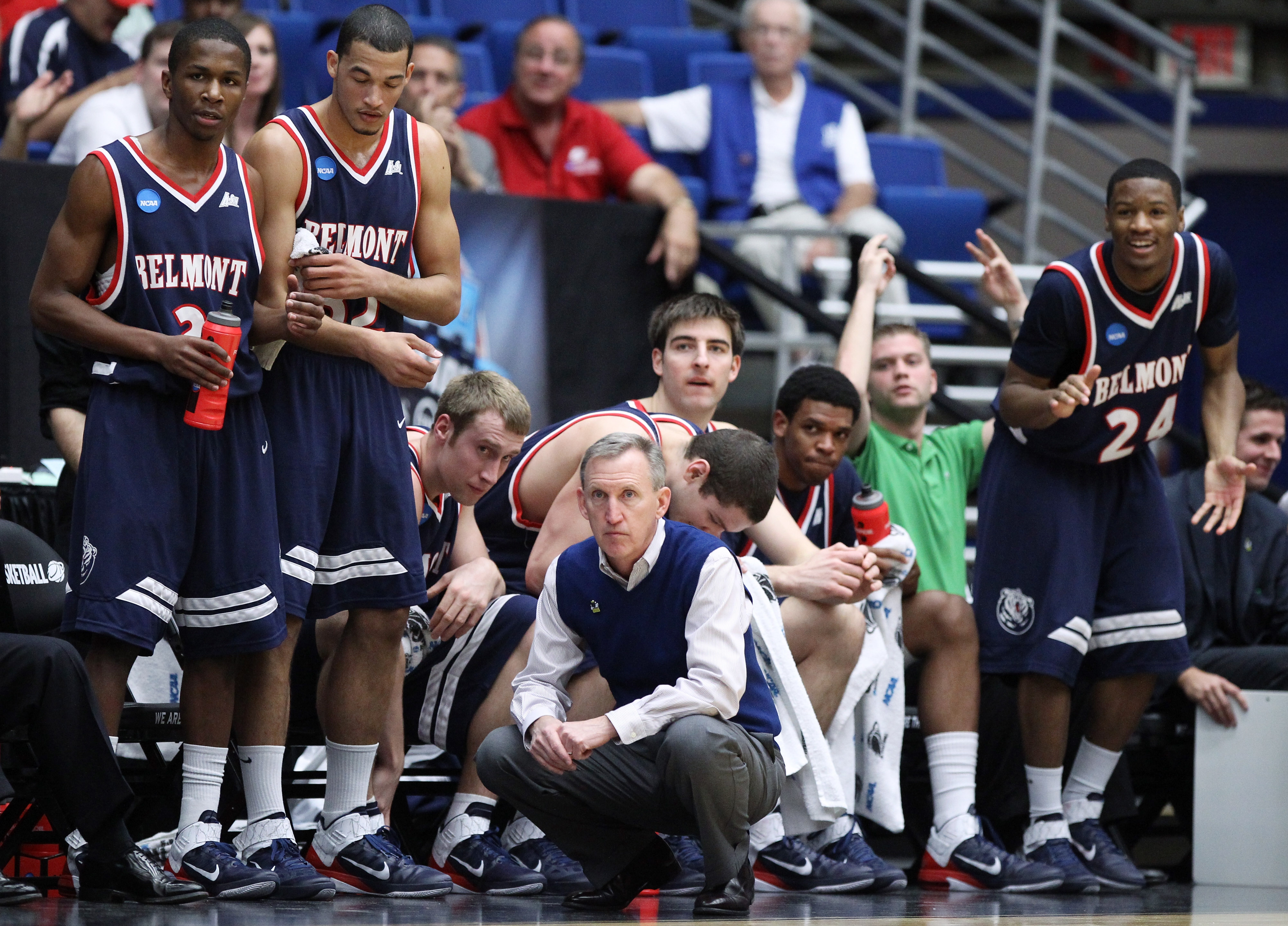 TUCSON, AZ - MARCH 17:  Head coach Rick Byrd of the Belmont Bruins coaches against the Wisconsin Badgers during the second round of the 2011 NCAA men's basketball tournament at McKale Center on March 17, 2011 in Tucson, Arizona.  (Photo by Christian Peter