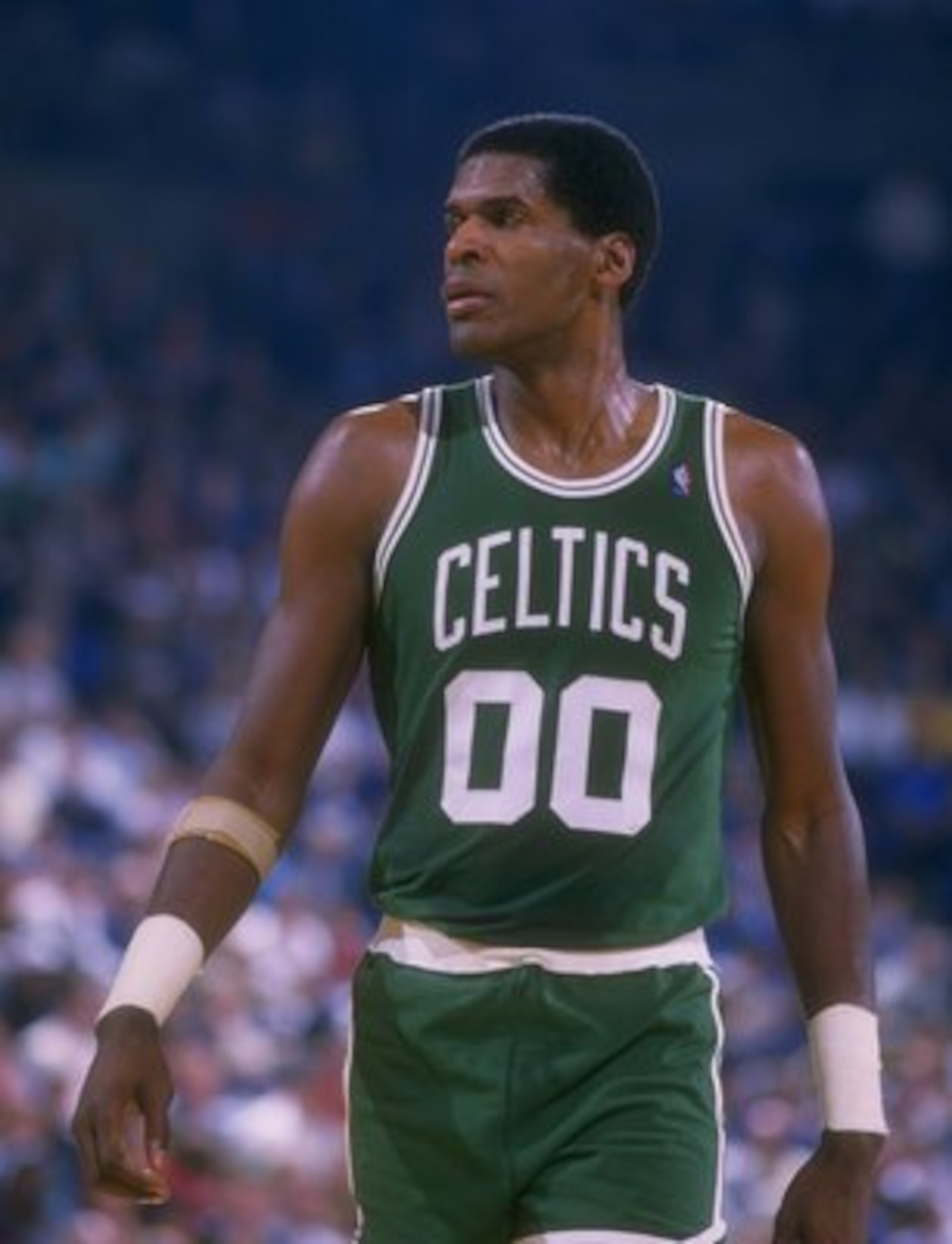 Robert Parish of the Boston Celtics looks on during a game.