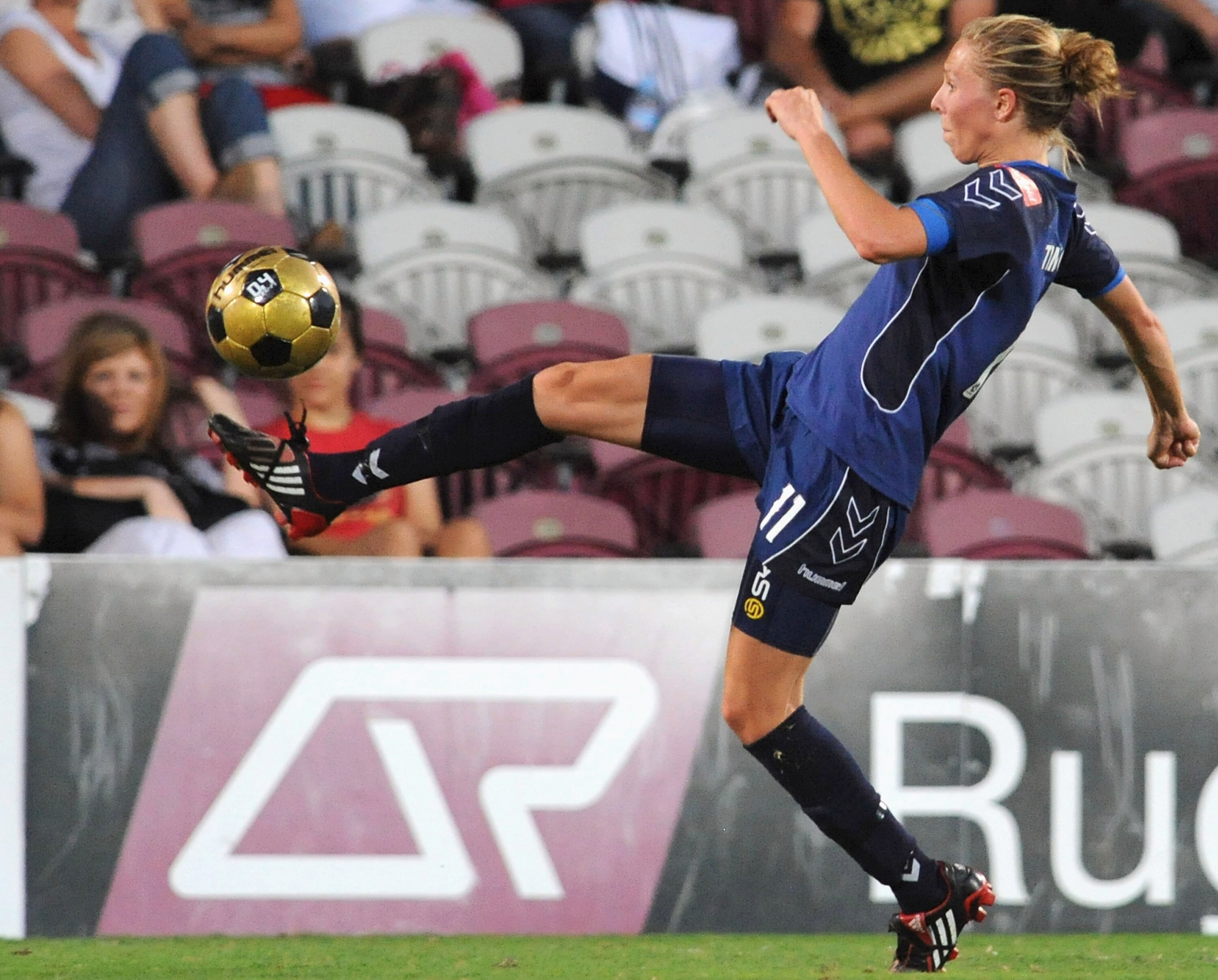 BRISBANE, AUSTRALIA - NOVEMBER 22: Brittany Timko of Victory kicks the ball during the round five W-League match between the Queensland Roar and the Melbourne Victory at Spencer Park on Novermber 22, 2008 in Brisbane, Australia.  (Photo by David Hardenber