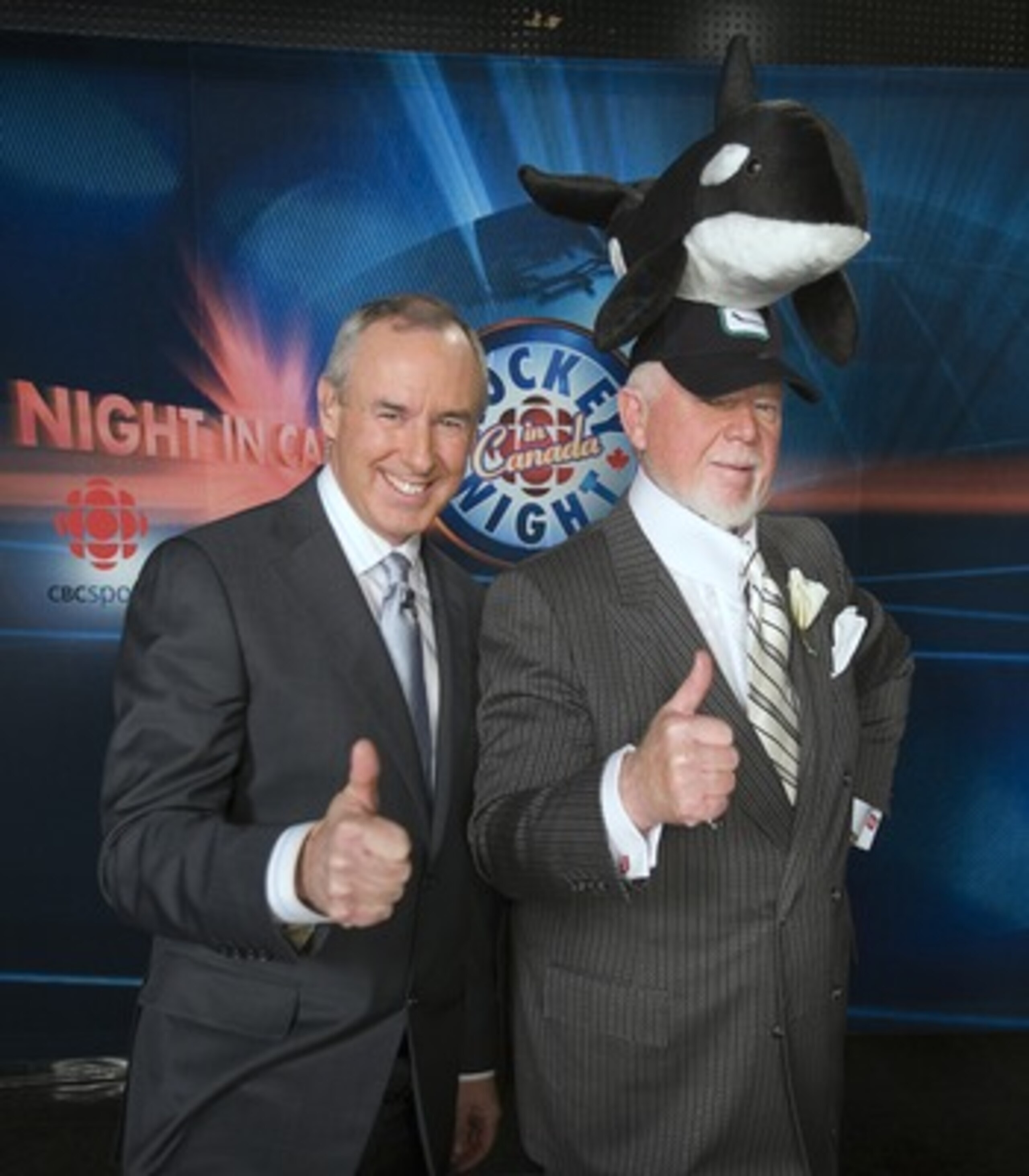 VANCOUVER, CANADA - MARCH 31:  CBC Hockey Night in Canada television hosts Ron McLean and Don Cherry (R) pose before the start of the game between the Vancouver Canucks and the Calgary Flames at General Motors Place March 31, 2007 in Vancouver, Canada.  (