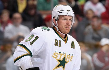 GLENDALE, AZ - MARCH 29:  Brad Richards #91 of the Dallas Stars during the NHL game against the Phoenix Coyotes at Jobing.com Arena on March 29, 2011 in Glendale, Arizona.  The Coyotes defeated the Stars 2-1 in an overtime shoot out.  (Photo by Christian