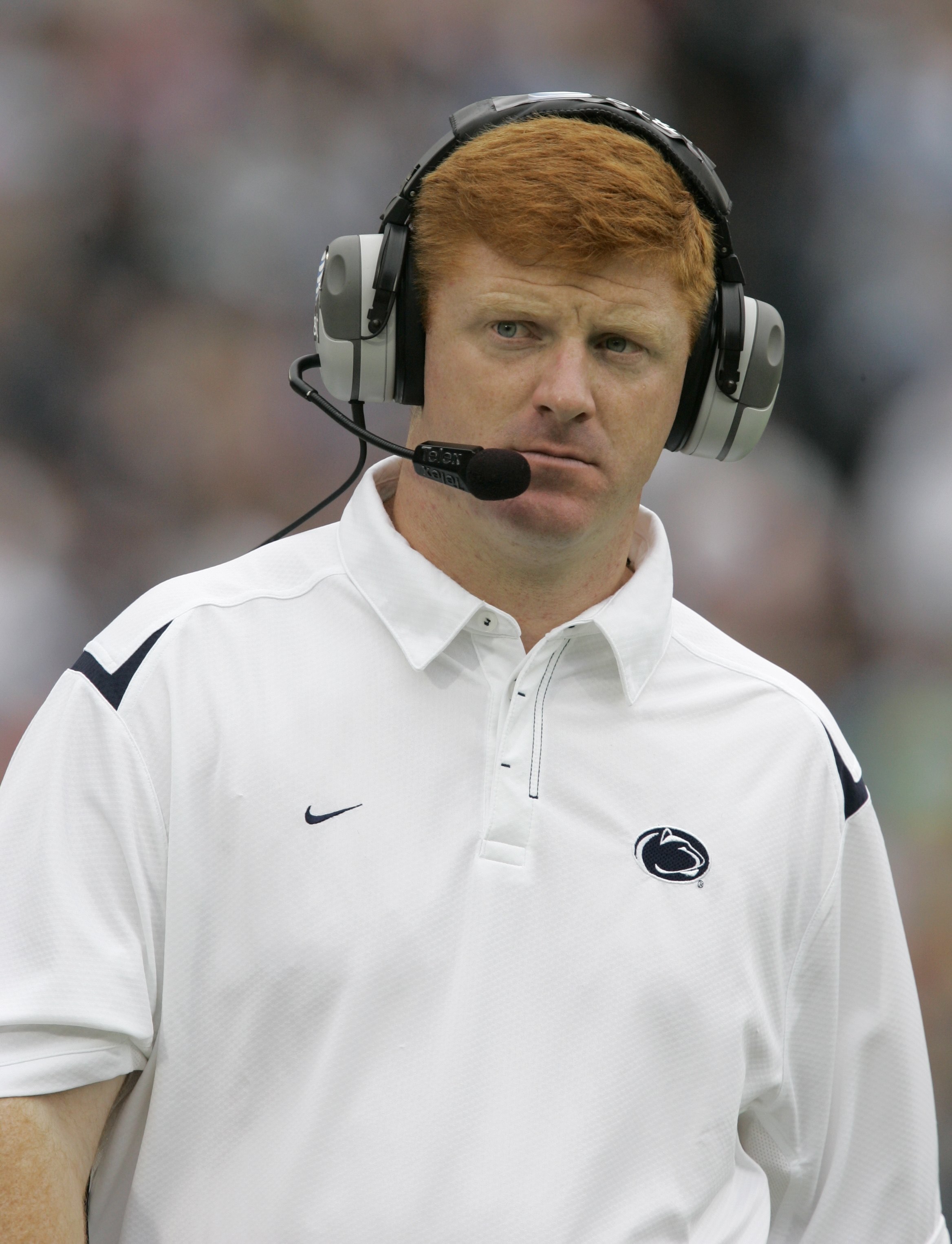STATE COLLEGE, PA - SEPTEMBER 12:  Assistant coach Mike McQueary of the Penn State Nittany Lions walks the sidelines against  the Syracuse Orangemen during the second half at Beaver Stadium  September 12, 2009 in State College, Pennsylvania. Penn State wo