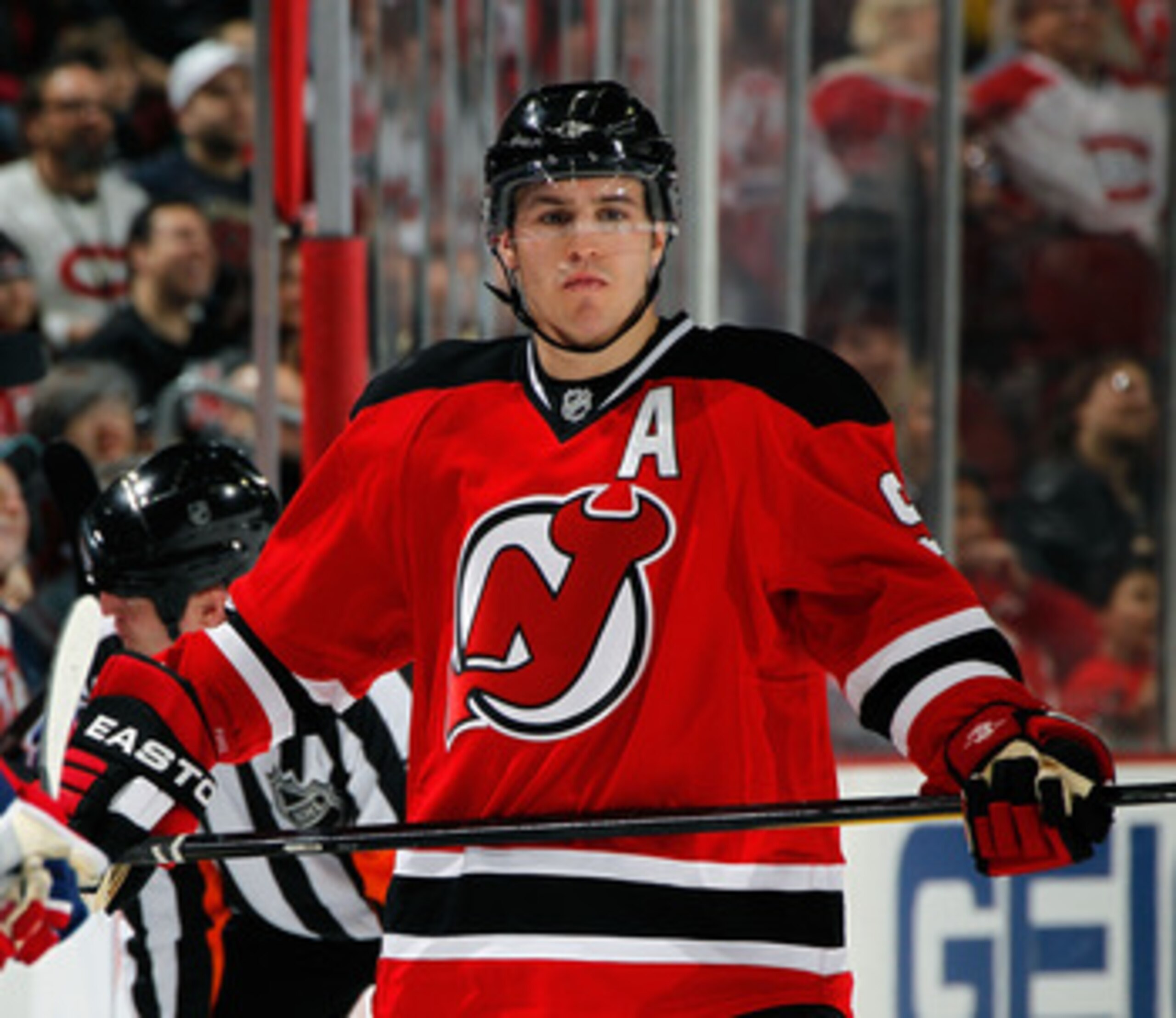 NEWARK, NJ - APRIL 02:  Zach Parise #9 of the New Jersey Devils waits for a faceoff during an NHL hockey game against the Montreal Canadians at the Prudential Center on April 2, 2011 in Newark, New Jersey.  (Photo by Paul Bereswill/Getty Images)