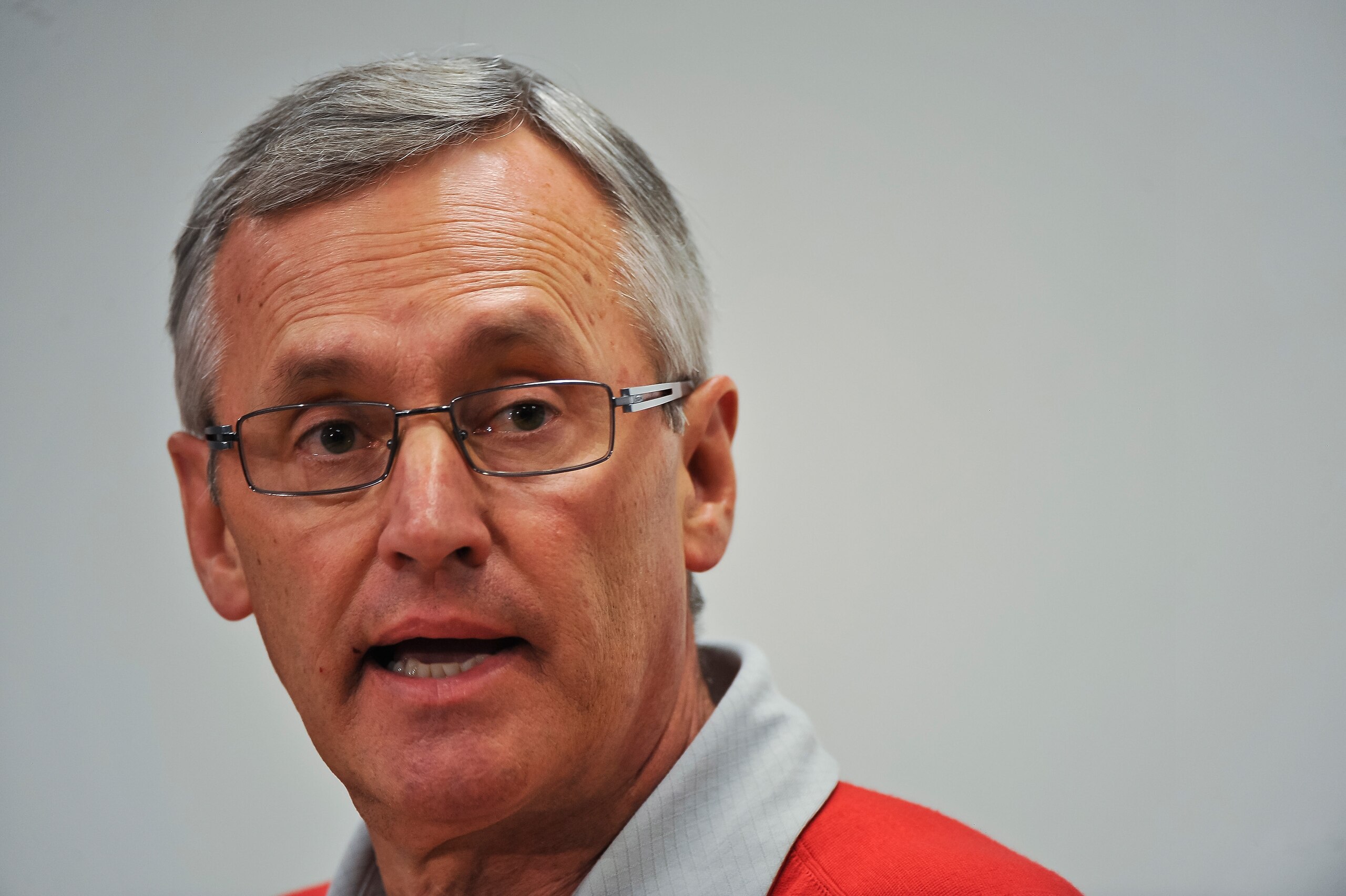 COLUMBUS, OH - MARCH 30:  Head Coach Jim Tressel speaks to the media during a press conference before the start of Spring practices at the Woody Hayes Athletic Center at The Ohio State University on March 30, 2011 in Columbus, Ohio. (Photo by Jamie Sabau/