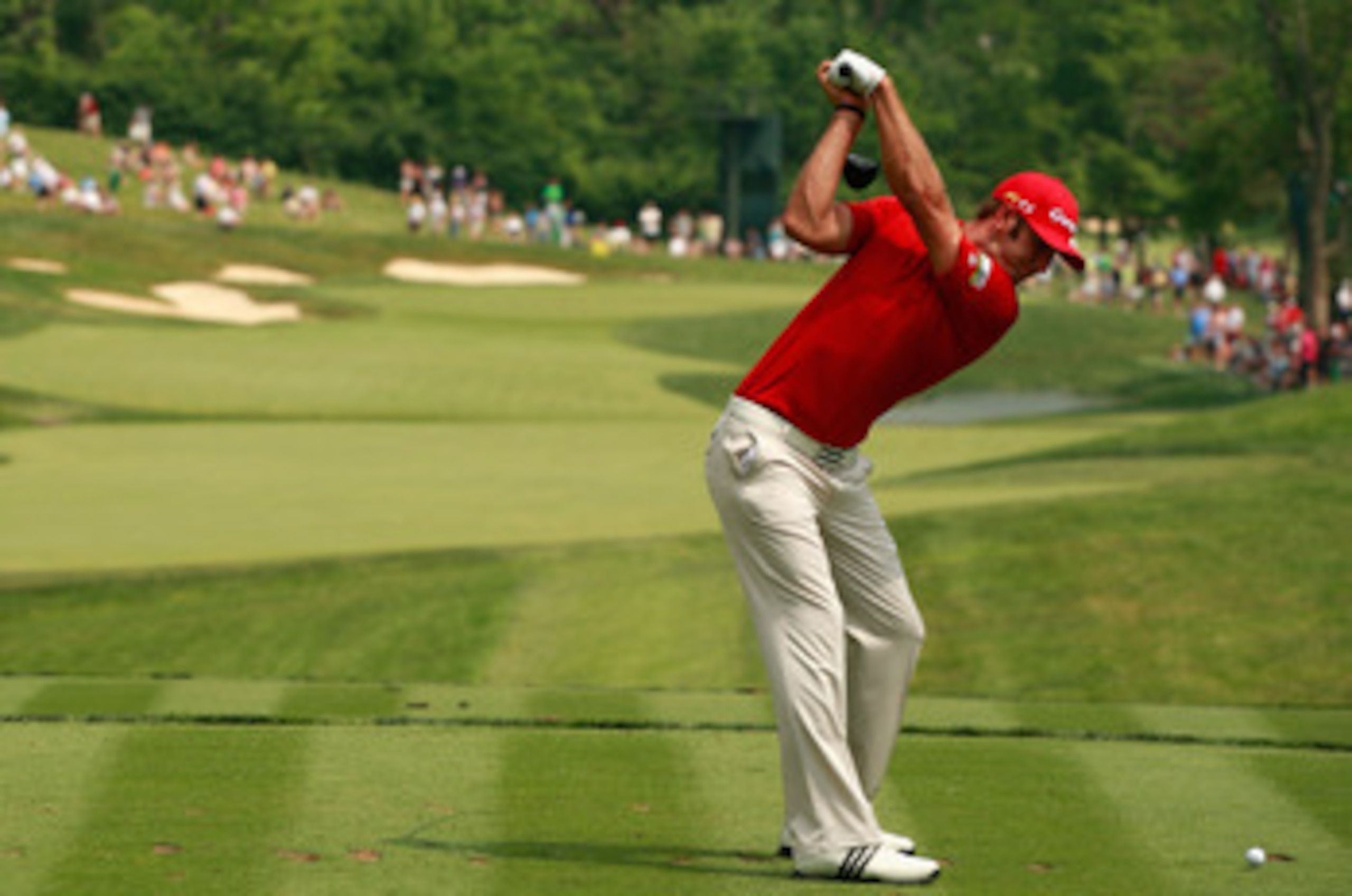 DUBLIN, OH - JUNE 04: Dustin Johnson hits his tee shot on the 14th hole during the third round of the Memorial Tournament presented by Nationwide Insurance at the Muirfield Village Golf Club on June 4, 2011 in Dublin, Ohio. (Photo by Scott Halleran/Gett DUBLIN, OH - JUNE 04: Dustin Johnson hits his tee shot on the 14th hole during the third round of the Memorial Tournament presented by Nationwide Insurance at the Muirfield Village Golf Club on June 4, 2011 in Dublin, Ohio. (Photo by Scott Halleran/Gett