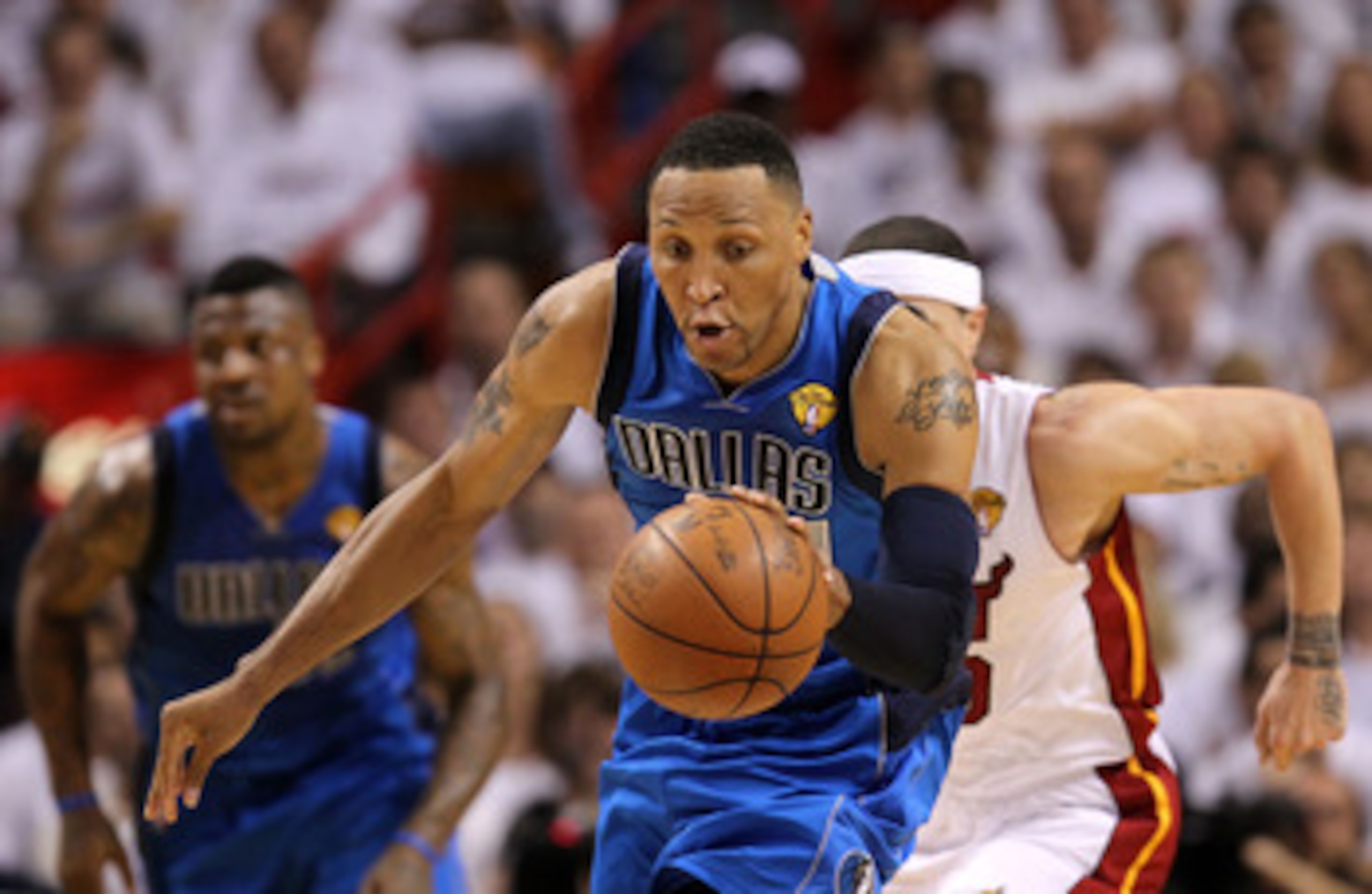 MIAMI, FL - JUNE 02:  Shawn Marion #0 of the Dallas Mavericks pushes the ball up court against the Miami Heat in Game Two of the 2011 NBA Finals at American Airlines Arena on June 2, 2011 in Miami, Florida. NOTE TO USER: User expressly acknowledges and ag