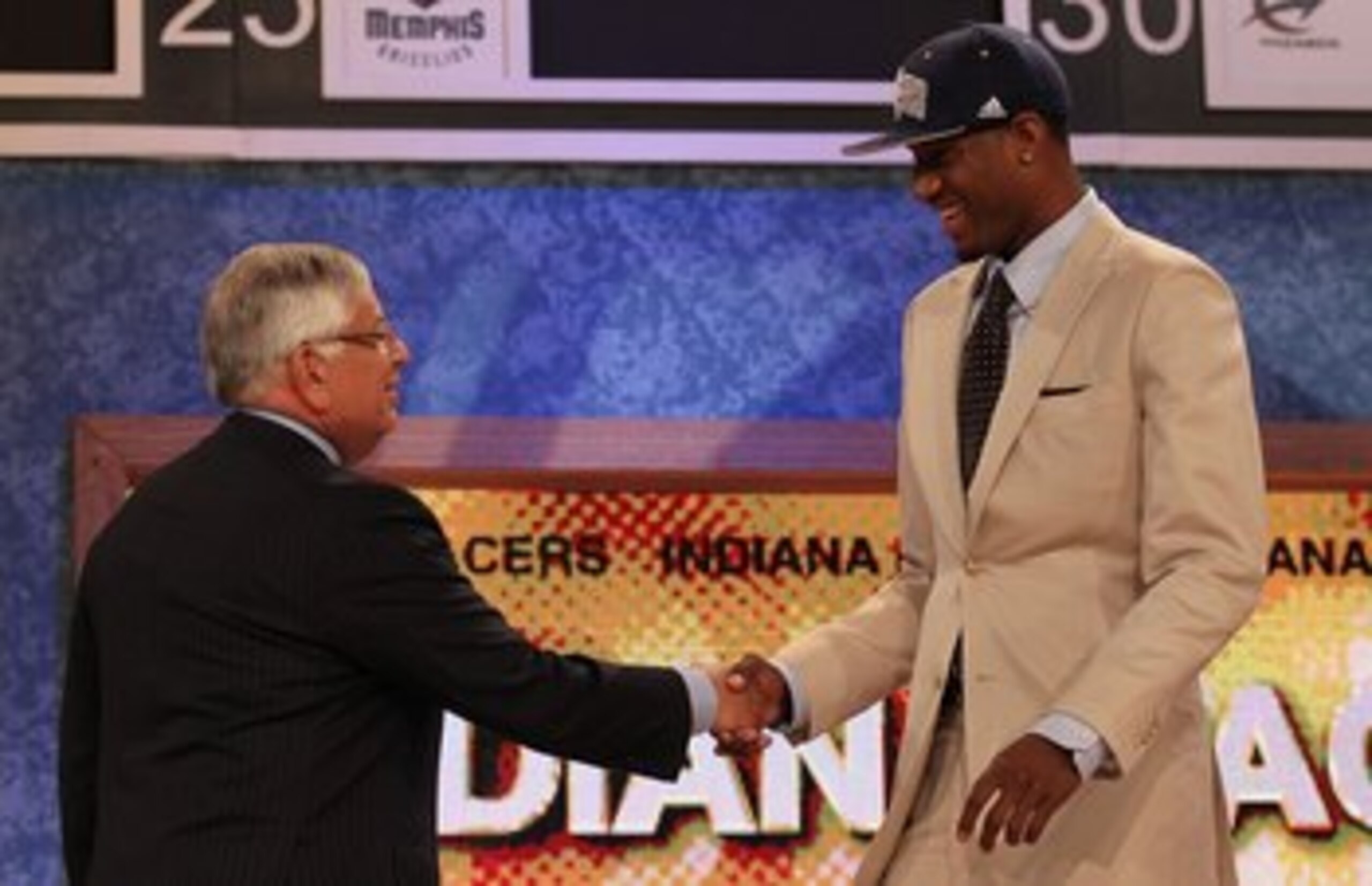 NEW YORK - JUNE 24:  Paul George stands with NBA Commisioner David Stern after being drafted tenth by  The Indiana Pacers at Madison Square Garden on June 24, 2010 in New York, New York.  (Photo by Al Bello/Getty Images)