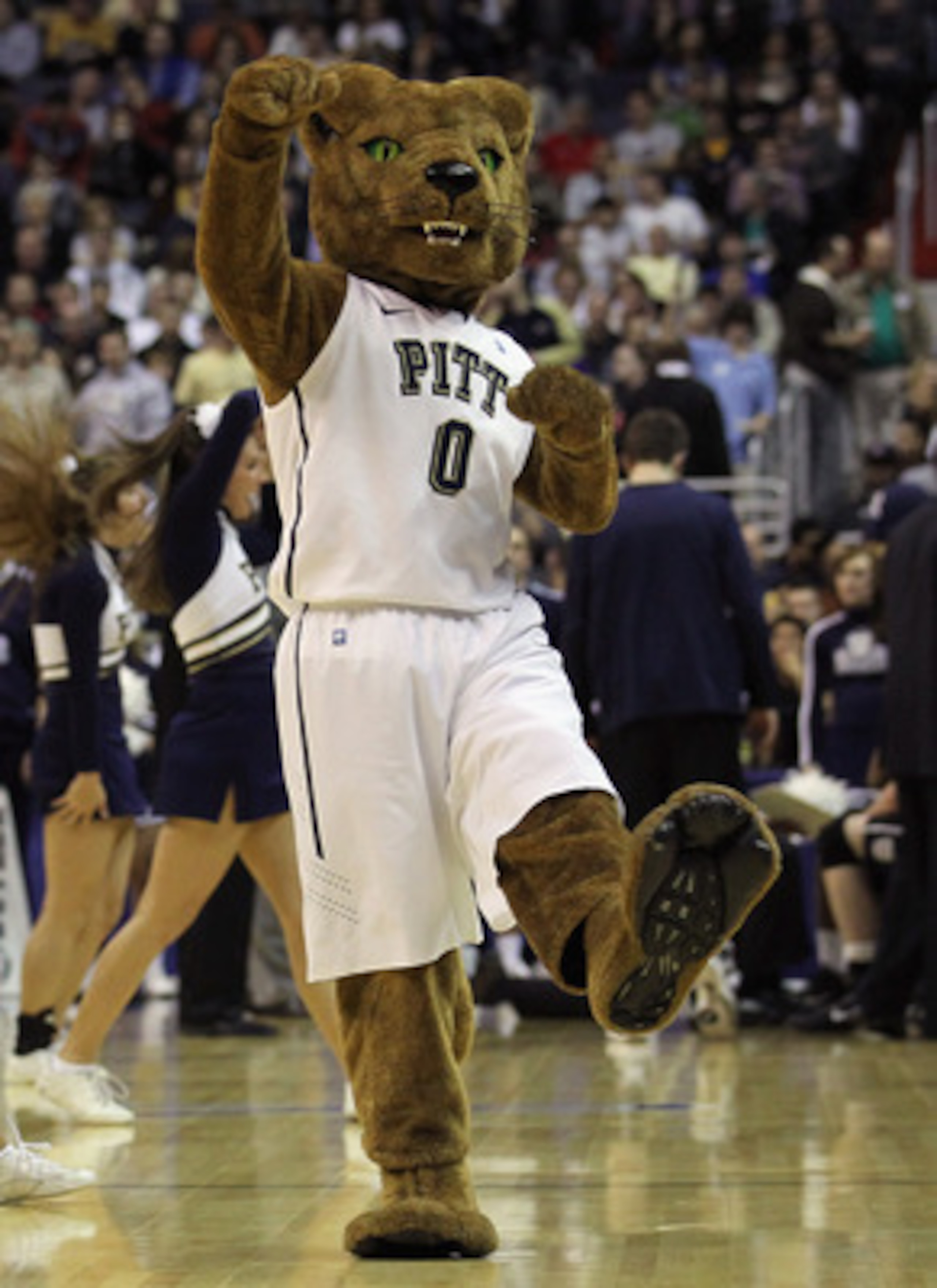 WASHINGTON - MARCH 19:  The Pittsburgh Panther mascot celebrates during the third round of the 2011 NCAA men's basketball tournament against Butler University at Verizon Center on March 19, 2011 in Washington, DC.  (Photo by Nick Laham/Getty Images)