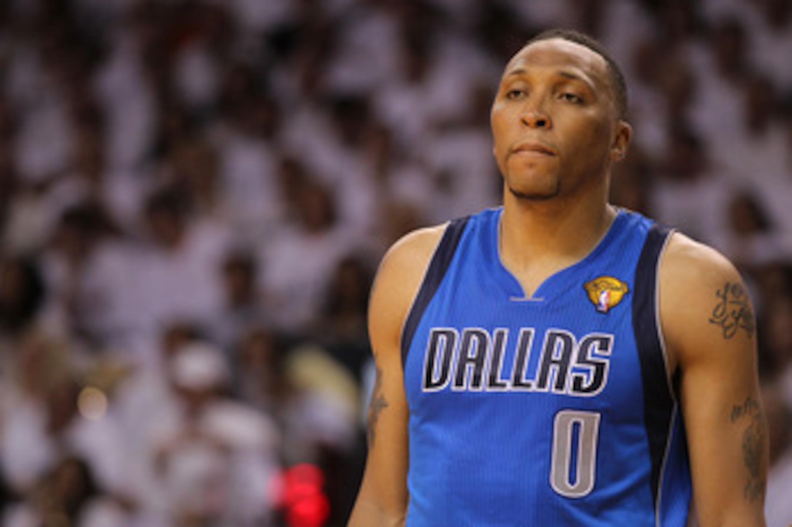 MIAMI, FL - MAY 31:  Shawn Marion #0 of the Dallas Mavericks looks on against the Miami Heat in Game One of the 2011 NBA Finals at American Airlines Arena on May 31, 2011 in Miami, Florida. NOTE TO USER: User expressly acknowledges and agrees that, by dow