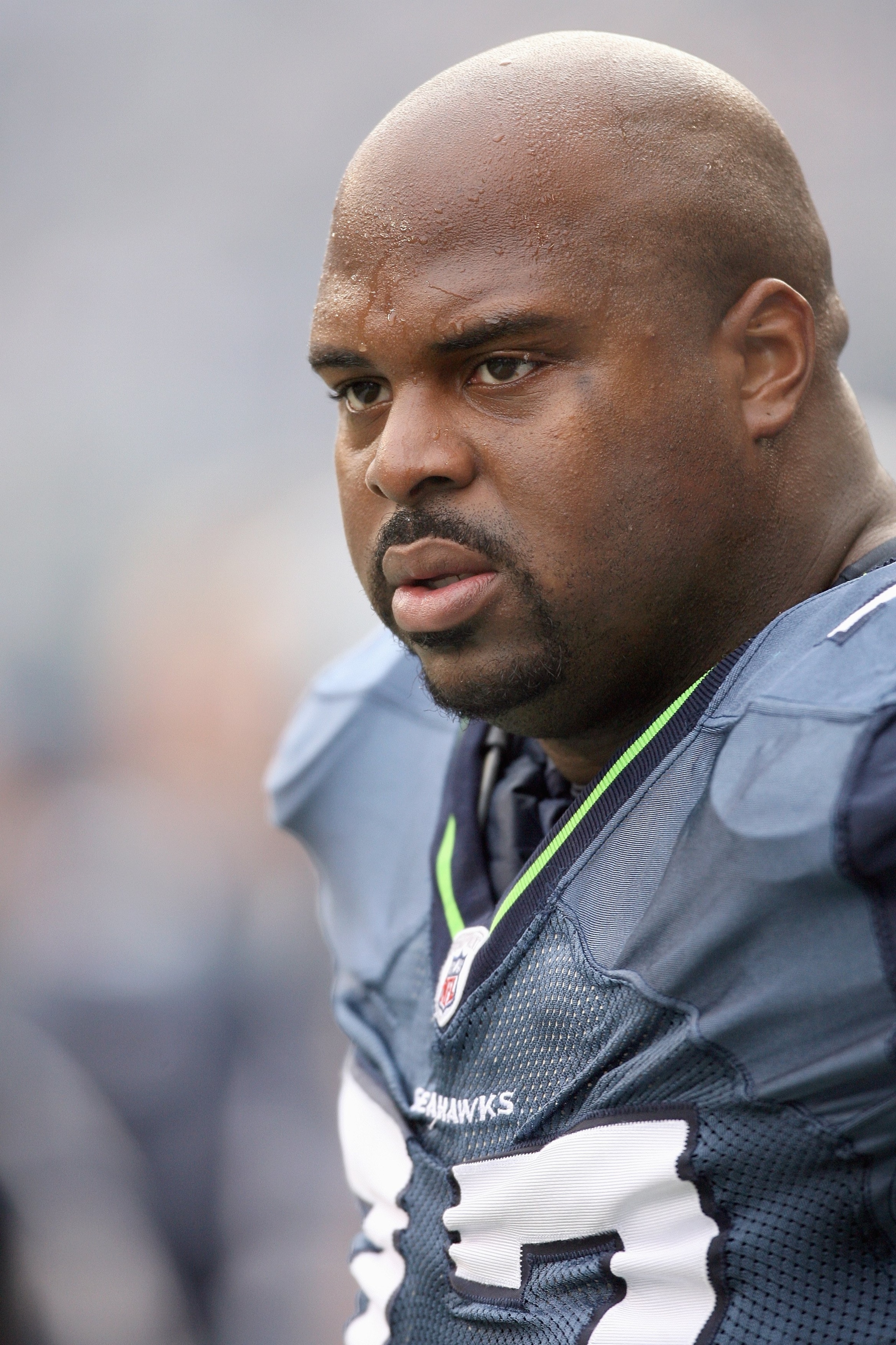 SEATTLE - NOVEMBER 16:  Floyd Womack #77 of the Seattle Seahawks looks on the sidelines during the game against the Arizona Cardinals on November 16, 2008 at Qwest Field in Seattle, Washington. (Photo by Otto Greule Jr/Getty Images)
