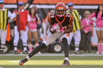 CINCINNATI, OH - OCTOBER 10: Leon Hall #29 of the Cincinnati Bengals returns a kick against the Tampa Bay Buccaneers at Paul Brown Stadium on October 10, 2010 in Cincinnati, Ohio. (Photo by Jamie Sabau/Getty Images)