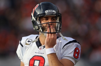 DENVER - DECEMBER 26:  Quarterback Matt Schaub #8 of the Houston Texas looks on against the Denver Broncos at INVESCO Field at Mile High on December 26, 2010 in Denver, Colorado. The Broncos defeated the Texans 24-23.  (Photo by Doug Pensinger/Getty Image