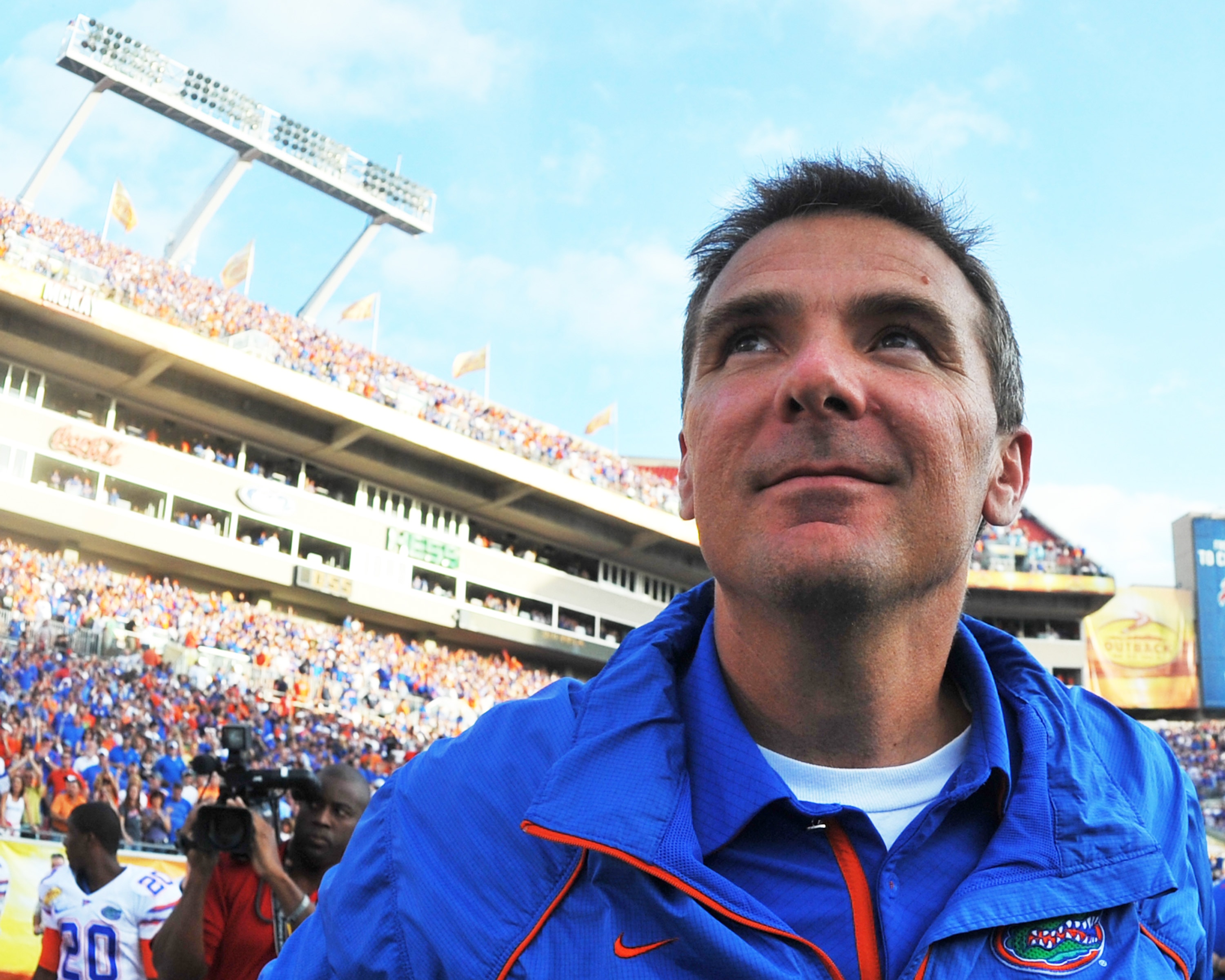 TAMPA, FL - JANUARY 1:  Coach Urban Meyer of the Florida Gators leaves the field after play against the Penn State Nittany Lions January 1, 2010 in the 25th Outback Bowl at Raymond James Stadium in Tampa, Florida.  (Photo by Al Messerschmidt/Getty Images)