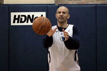 DALLAS, TX - JUNE 04:  Jason Kidd of the Dallas Mavericks warms up on the practice court during a practice session prior to Game 3 of the 2011 NBA Finals at the American Airlines Center on June 4, 2011 in Dallas, Texas. NOTE TO USER: User expressly acknow