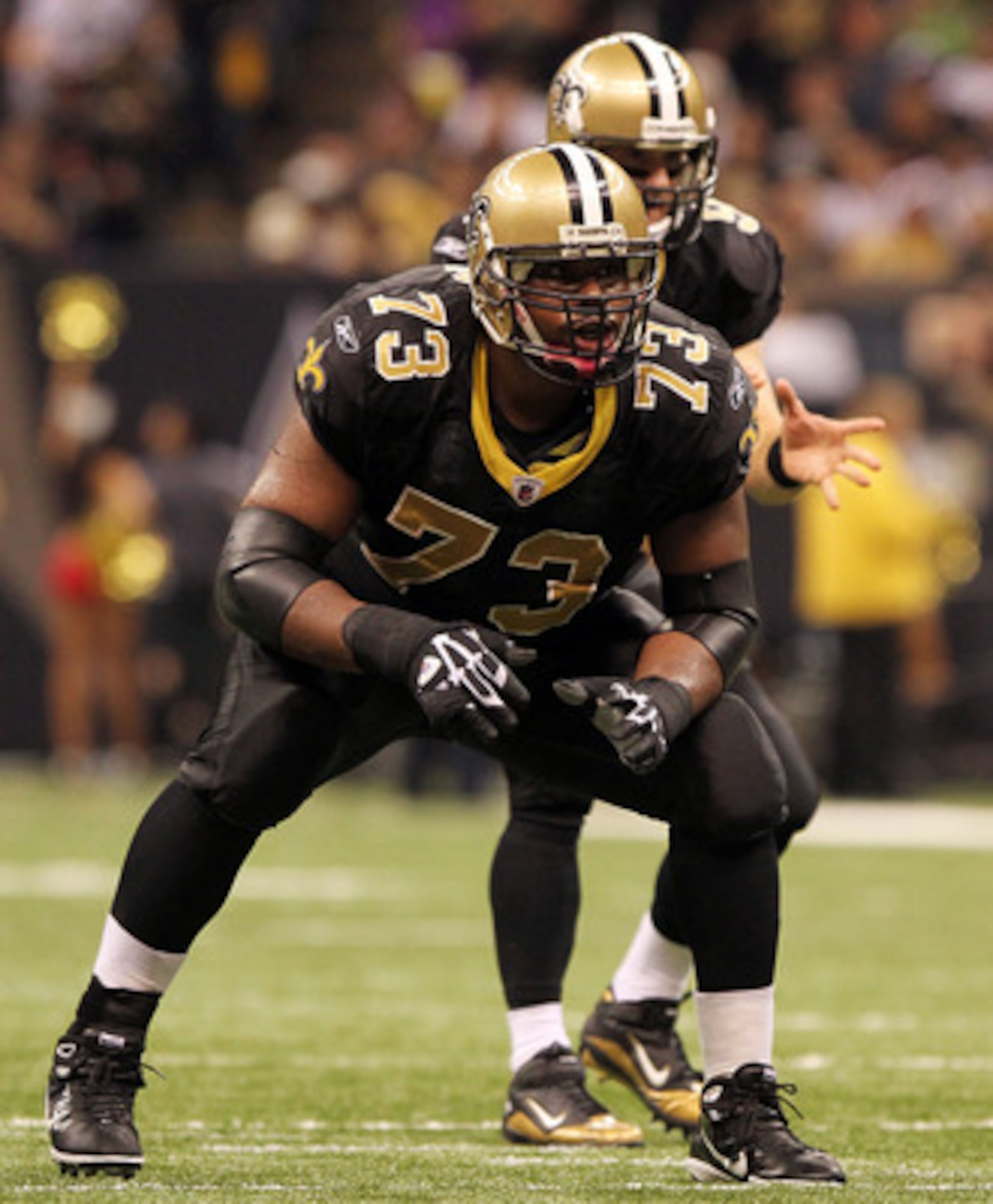 NEW ORLEANS, LA - OCTOBER 31: Jahri Evans #73 of the New Orleans Saints in action during the game against the Pittsburgh Steelers at the Louisiana Superdome on October 31, 2010 in New Orleans, Louisiana. (Photo by Matthew Sharpe/Getty Images)